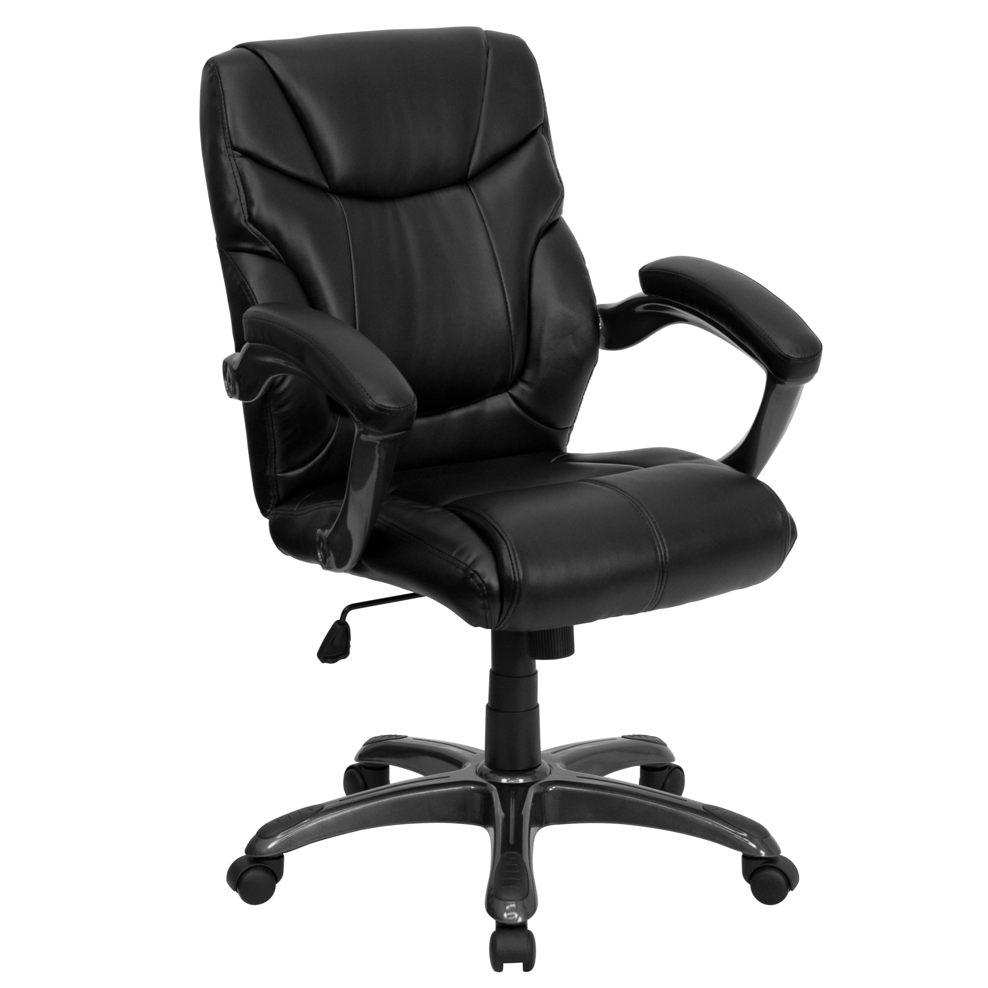 Flash Furniture, Mid-Back Black LeatherSoft Overstuffed Chair, Primary Color Black, Included (qty.) 1, Model GO724MBKLEA