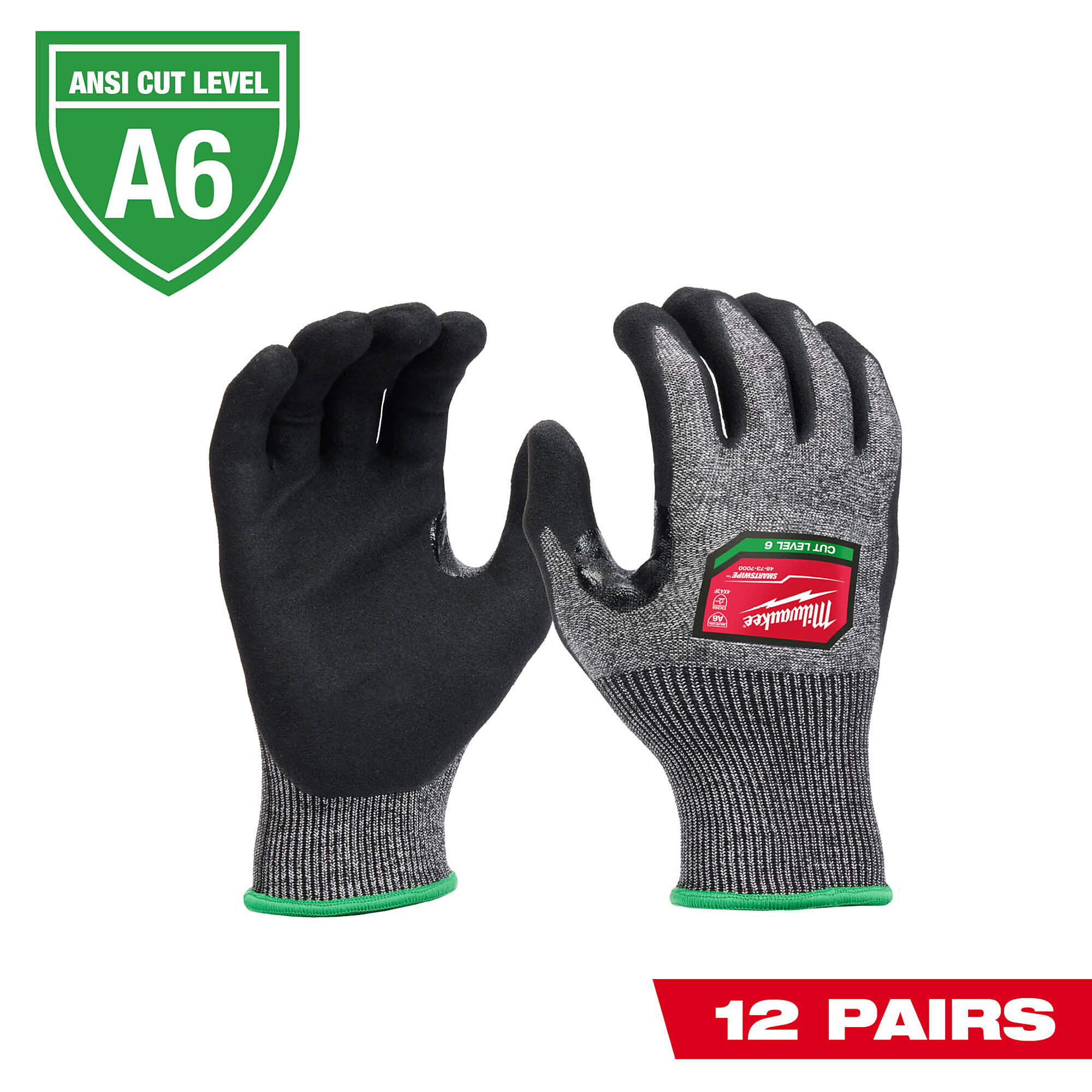 Milwaukee, (12) CUT 6 DIPPED GLOVES - L, Size L, Color Grey, Included (qty.) 12 Model 48-73-7002B