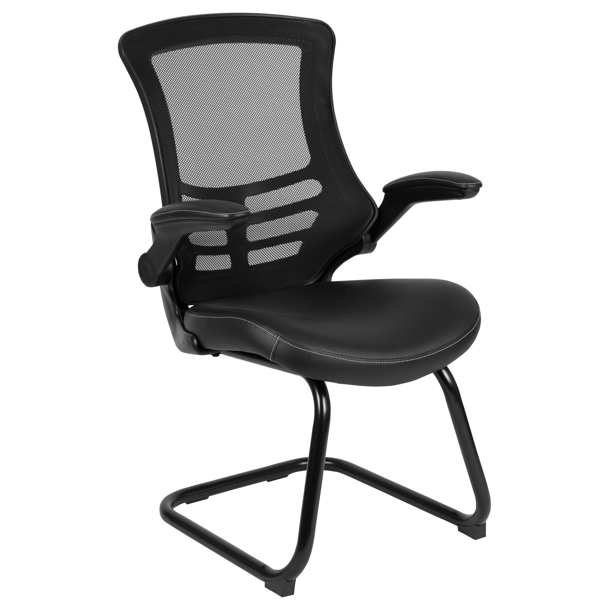 Flash Furniture, Black Mesh/LeatherSoft Sled Base Side Chair, Primary Color Black, Included (qty.) 1, Model BLX5CBKLEA