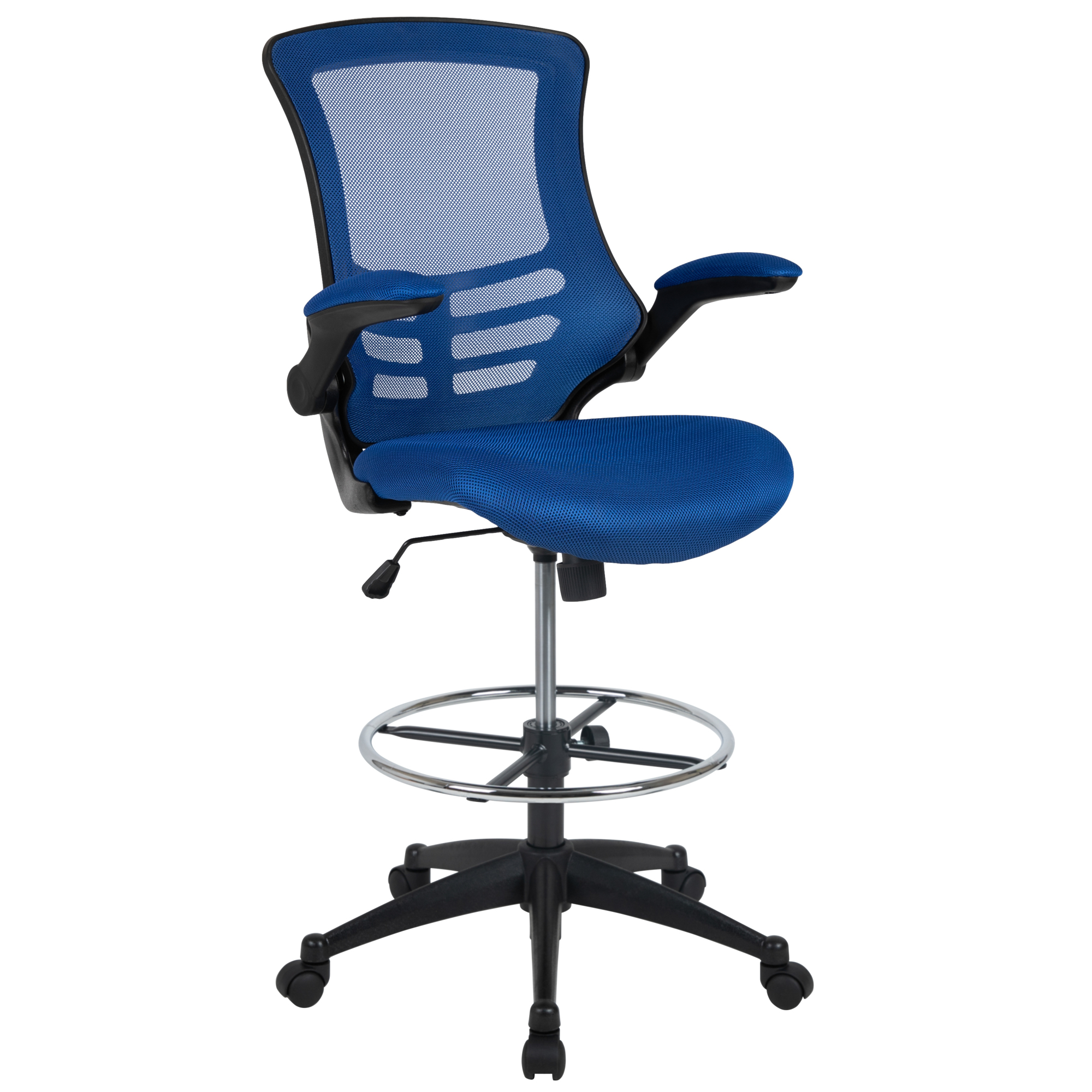 Flash Furniture, Mid-Back Blue Mesh Ergonomic Drafting Chair, Primary Color Blue, Included (qty.) 1 Model BLX5MDBLUE