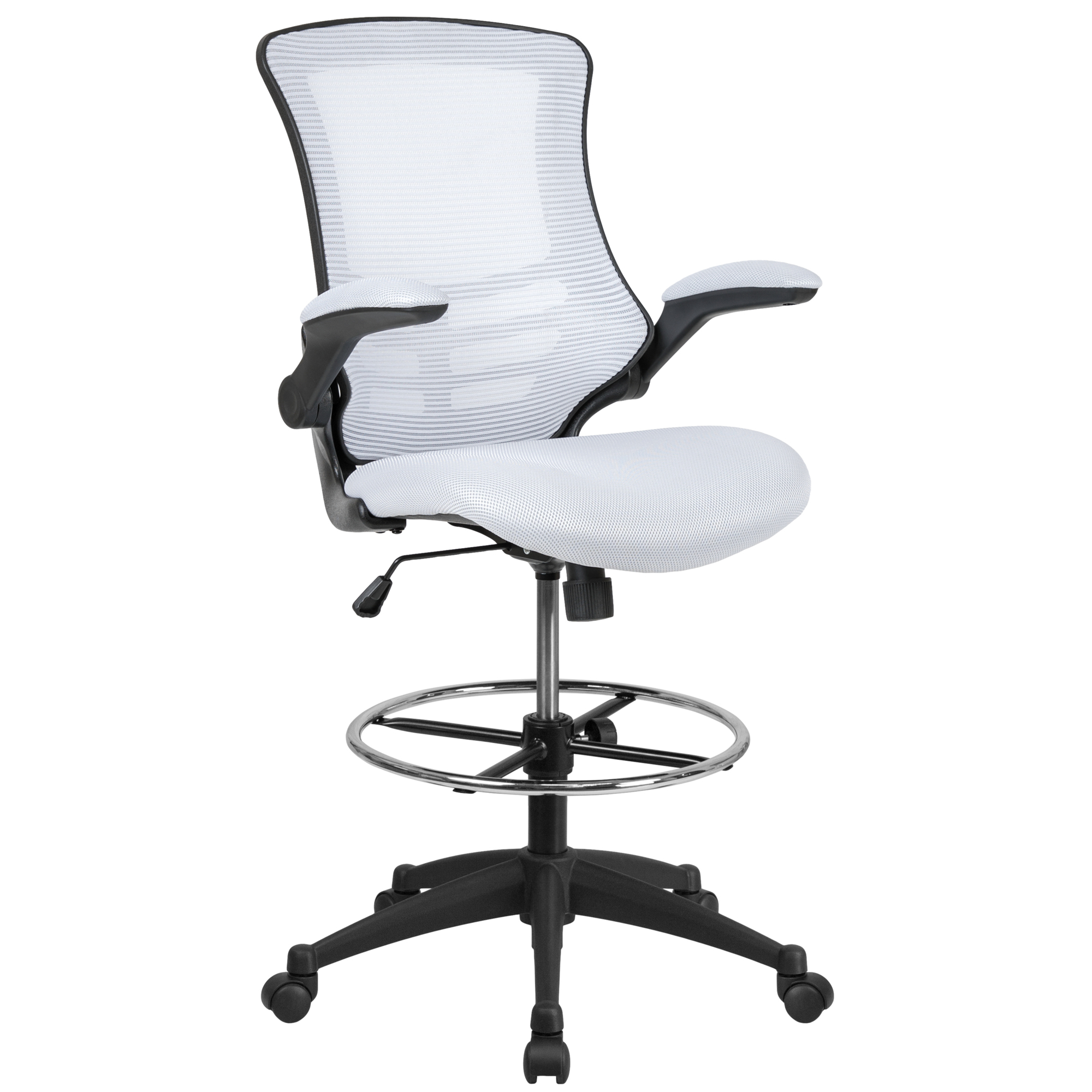 Flash Furniture, Mid-Back White Mesh Ergonomic Drafting Chair, Primary Color White, Included (qty.) 1 Model BLX5MDWH