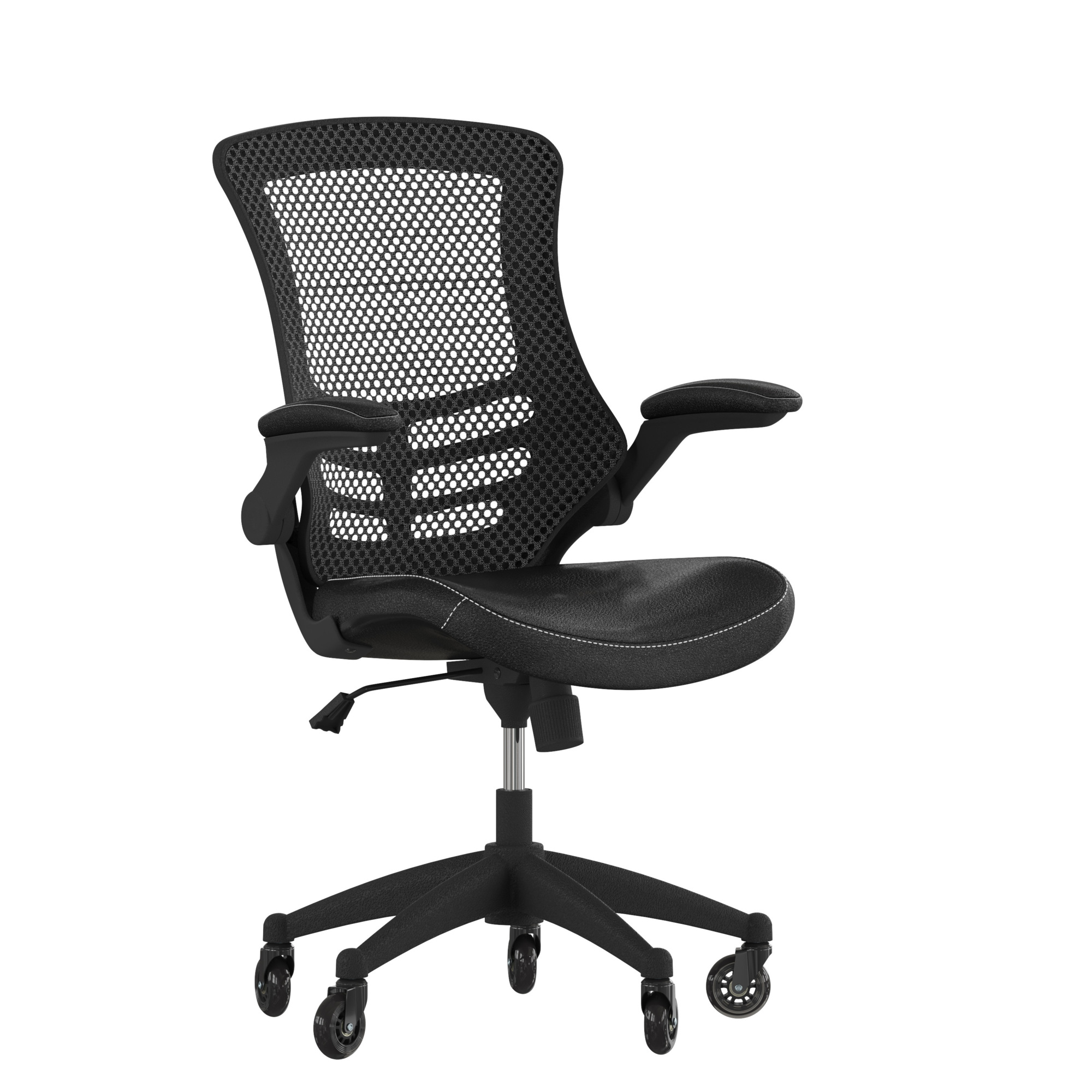 Flash Furniture, Black Leather Mid-Back Task Chair - Roller Wheels, Primary Color Black, Included (qty.) 2, Model BLX5MLEARLB