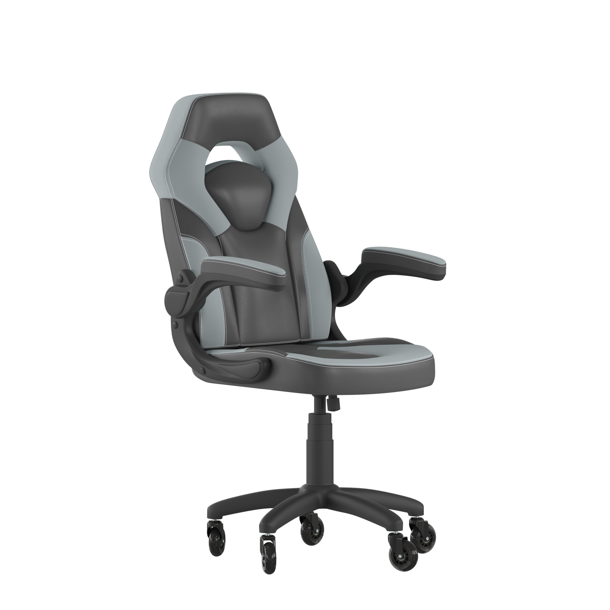 Flash Furniture, Gray LeatherSoft Gaming Chair - Skate Wheels, Primary Color Gray, Included (qty.) 2, Model CH00095GYRLB