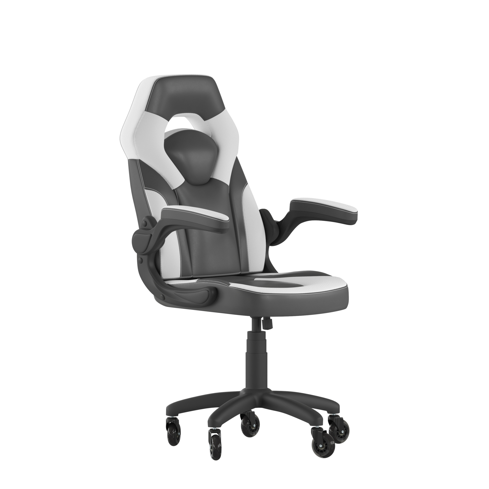 Flash Furniture, White LeatherSoft Gaming Chair - Skate Wheels, Primary Color White, Included (qty.) 2, Model CH00095WHRLB