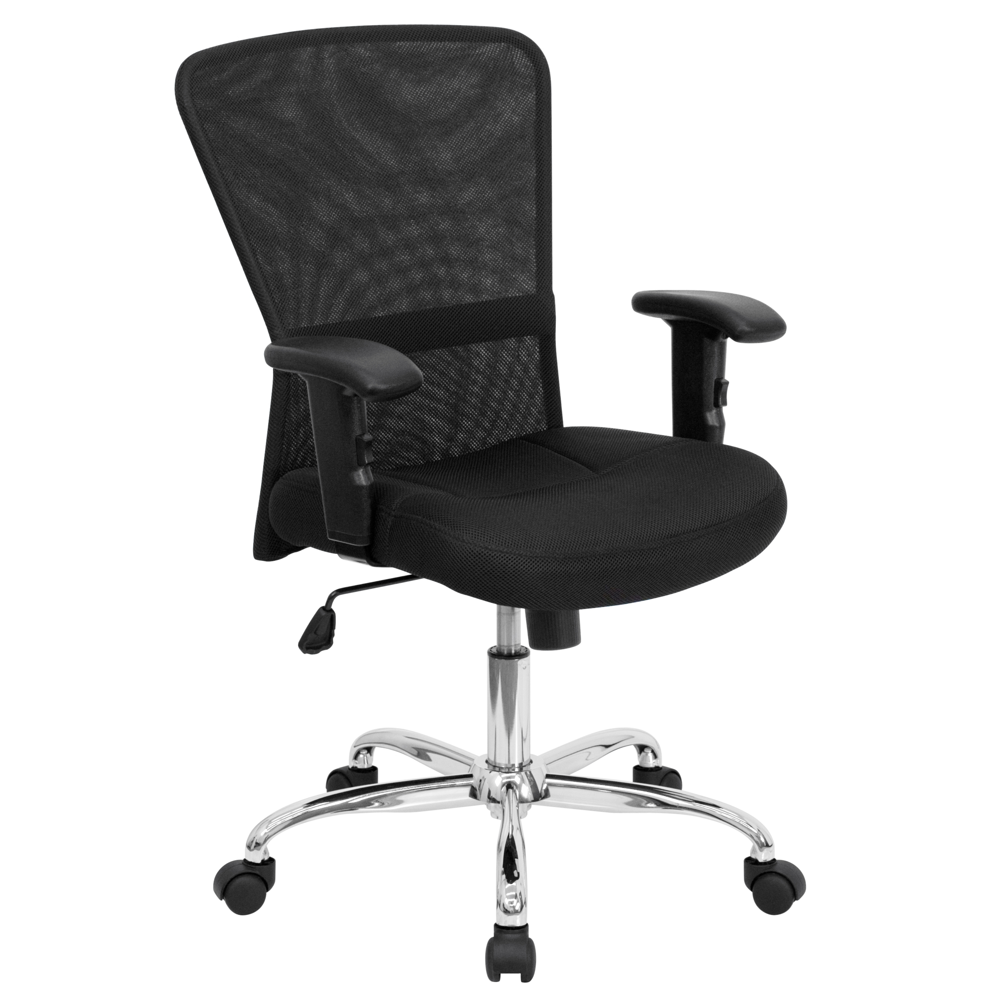 Flash Furniture, Mid-Back Black Mesh Chair w/ Chrome Base Arms, Primary Color Black, Included (qty.) 1, Model GO5307B