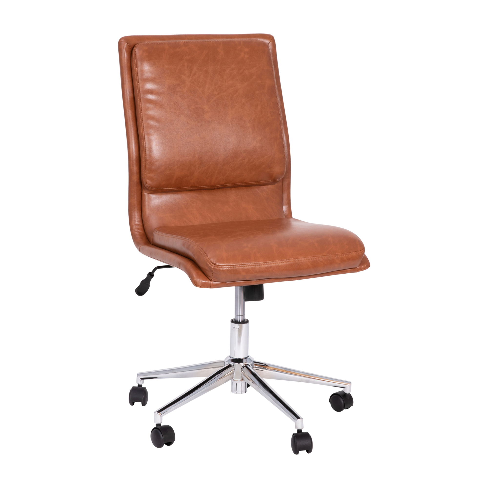 Flash Furniture, Cognac Mid-Back Armless LeatherSoft Office Chair, Primary Color Brown, Included (qty.) 1, Model GO21111BR