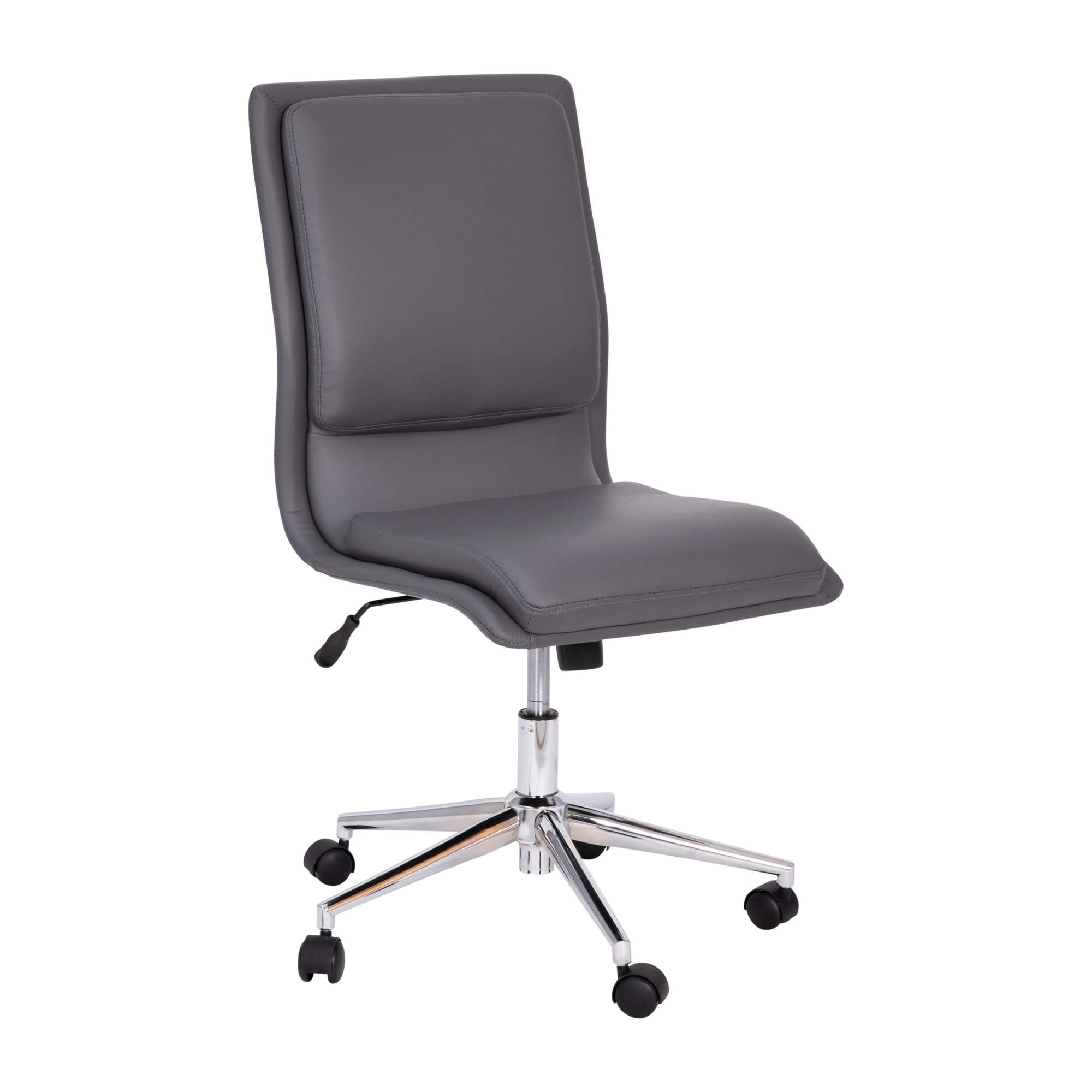 Flash Furniture, Gray Mid-Back Armless LeatherSoft Office Chair, Primary Color Gray, Included (qty.) 1, Model GO21111GY