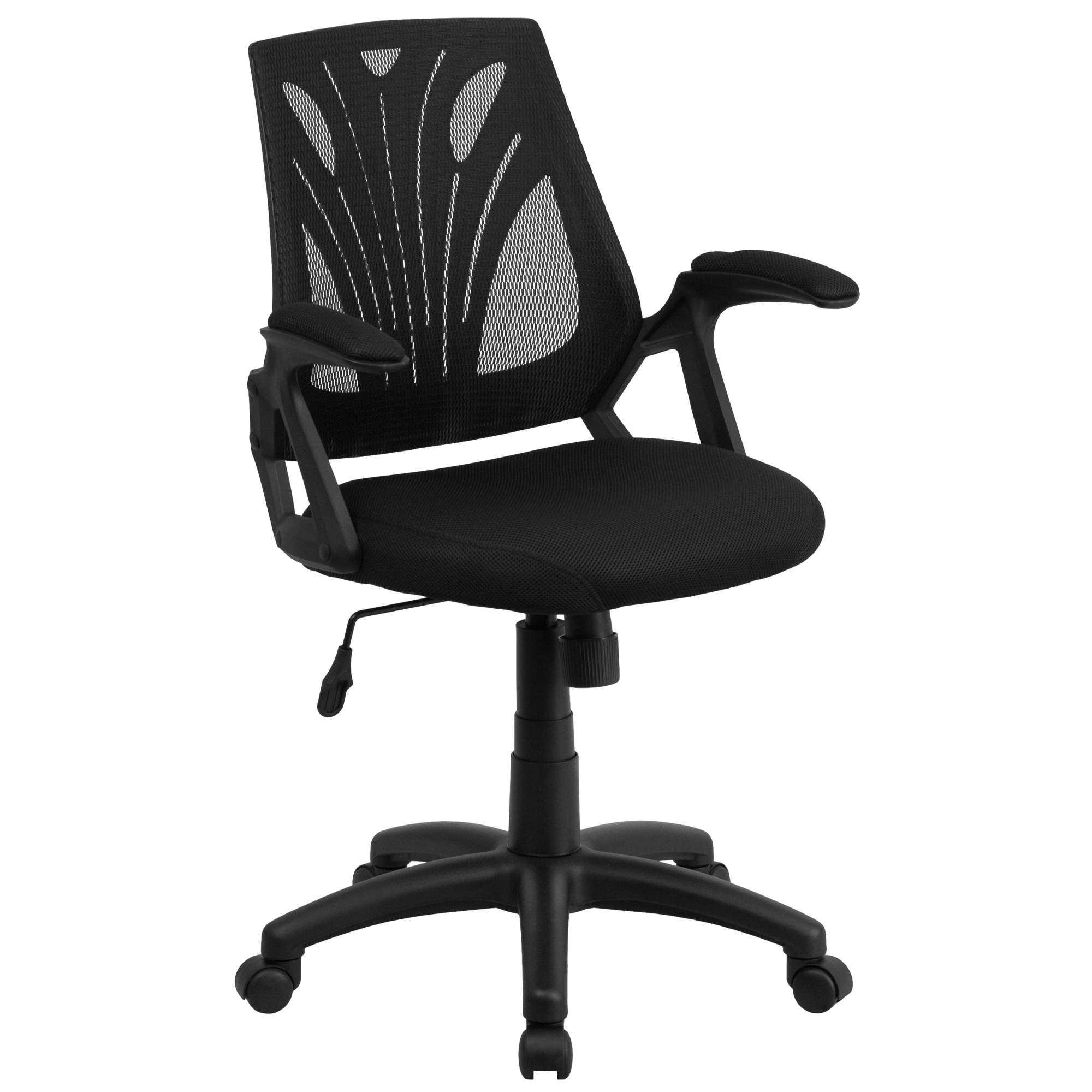 Flash Furniture, Mid-Back Black Mesh Swivel Chair with Open Arms, Primary Color Black, Included (qty.) 1, Model GOWY82