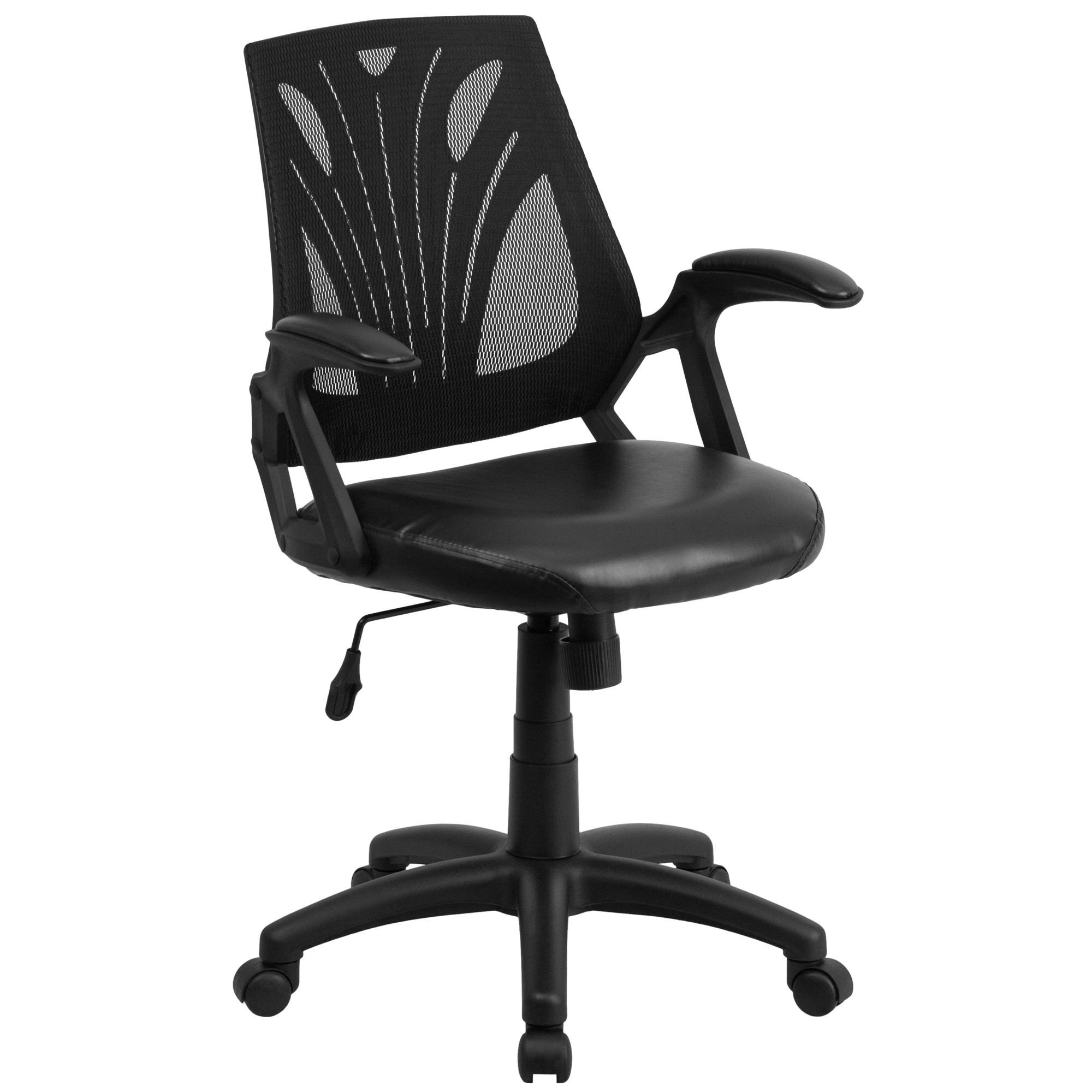 Flash Furniture, Mid-Back Black Mesh Chair with LeatherSoft Seat, Primary Color Black, Included (qty.) 1, Model GOWY82LEA