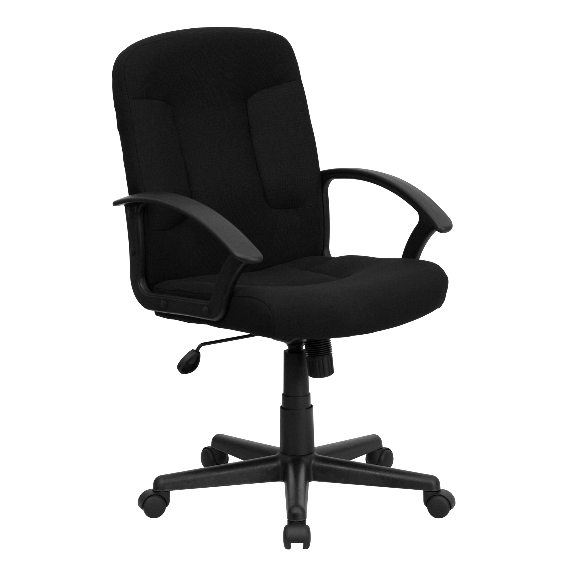 Flash Furniture, Mid-Back Black Fabric Office Chair with Arms, Primary Color Black, Included (qty.) 1, Model GOST6BKFAB