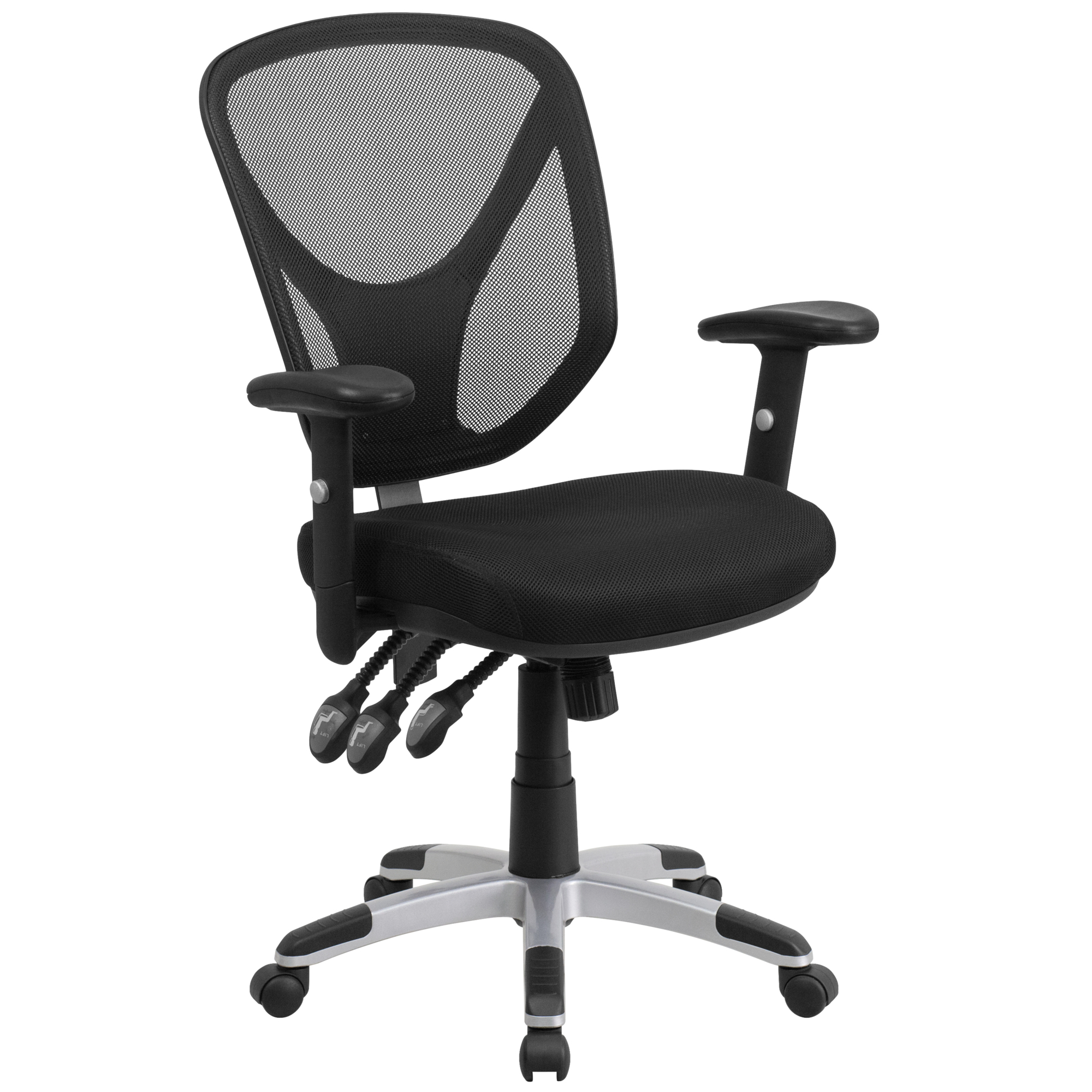 Flash Furniture, Mid-Back Black Mesh Chair with Adjustable Arms, Primary Color Black, Included (qty.) 1, Model GOWY89