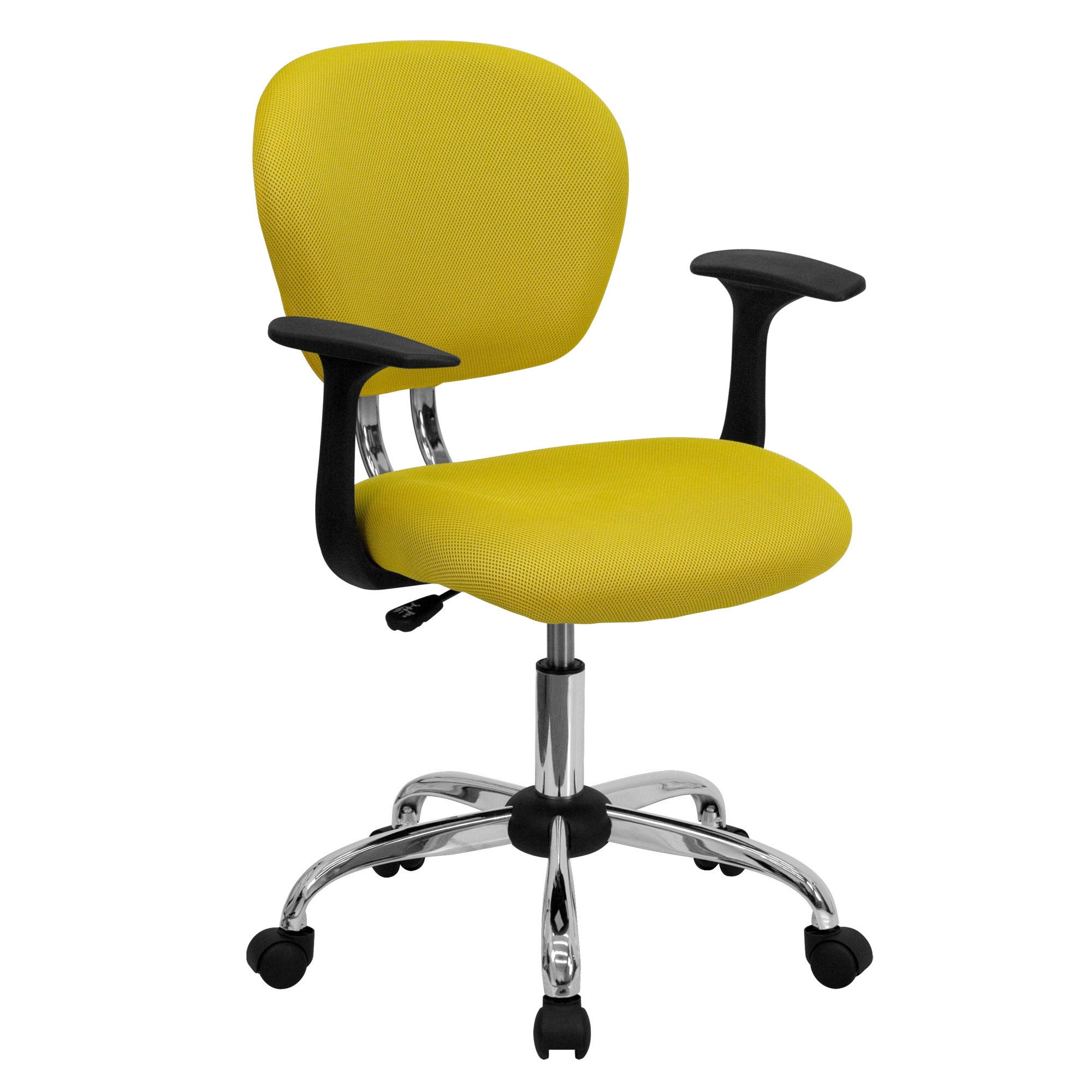 Flash Furniture, Mid-Back Yellow Mesh Padded Swivel Office Chair, Primary Color Yellow, Included (qty.) 1, Model H2376FYELARMS