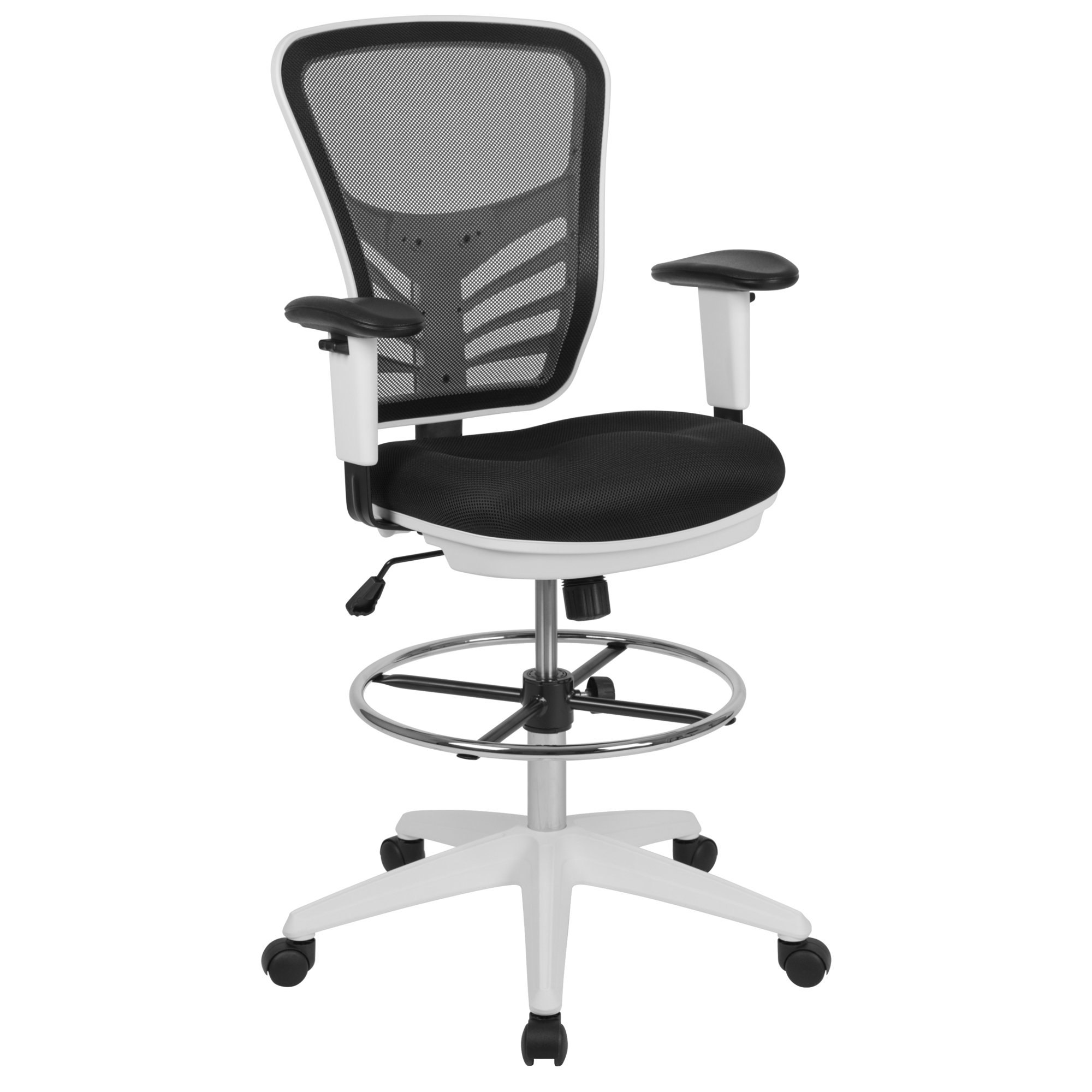 Flash Furniture, Mid-Back Black Mesh/White Frame Drafting Chair, Primary Color Black, Included (qty.) 1, Model HL00011CWHITE