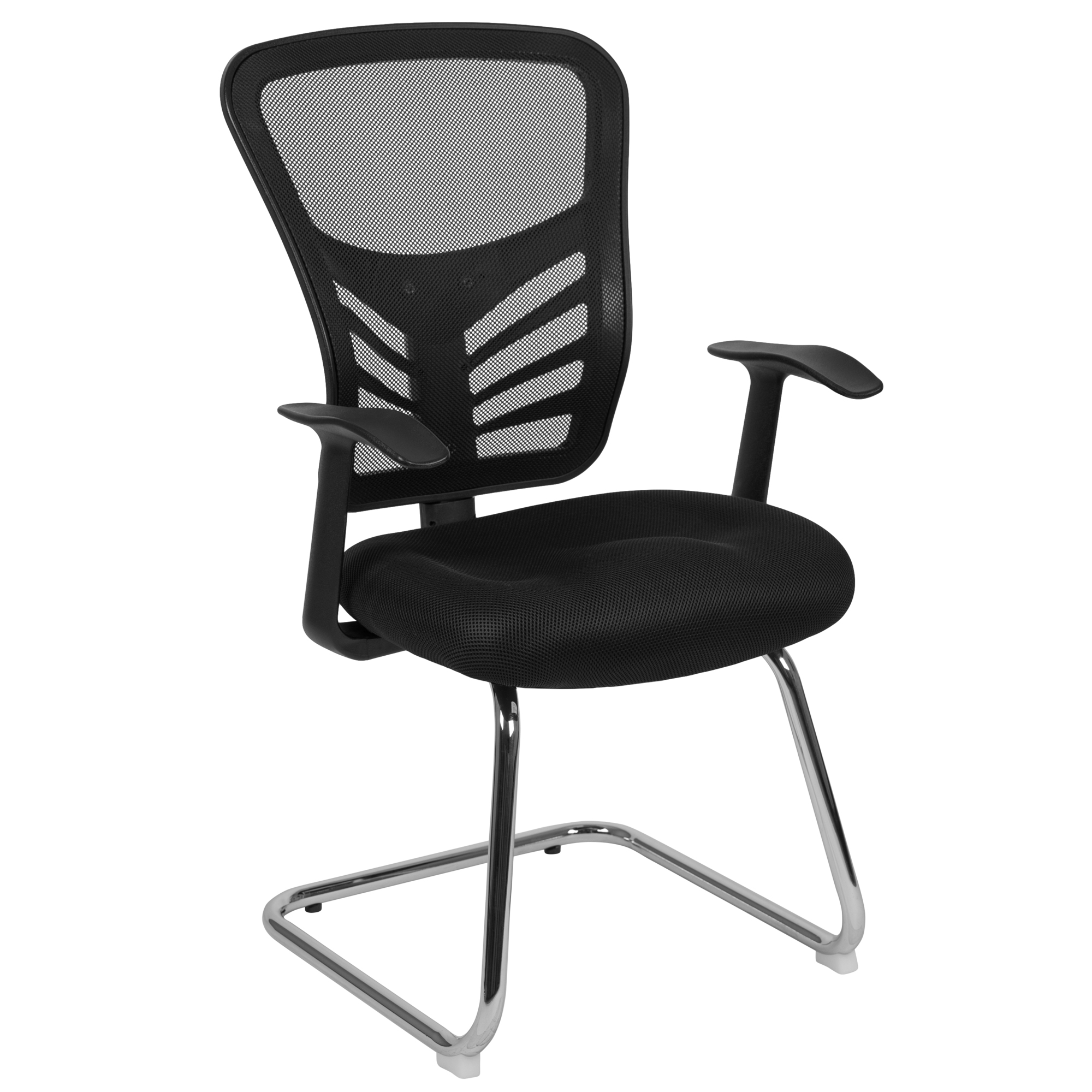 Flash Furniture, Black Mesh Sled Base Side Reception Chair w/ Arms, Primary Color Black, Included (qty.) 1, Model HL0001BBK