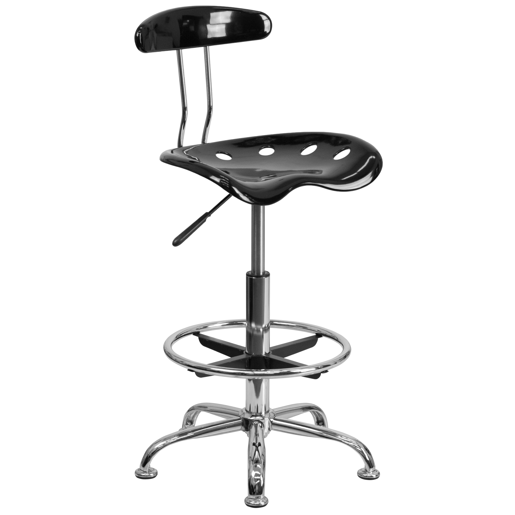 Flash Furniture, Vibrant Black and Chrome Drafting Stool, Primary Color Black, Included (qty.) 1, Model LF215BLACK