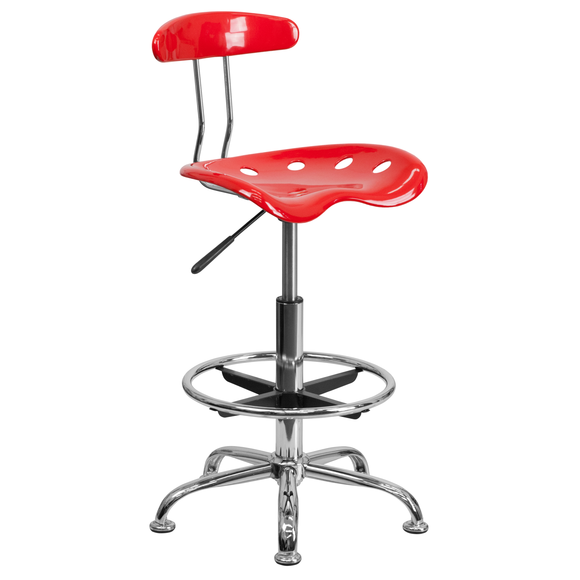 Flash Furniture, Vibrant Red and Chrome Drafting Stool, Primary Color Red, Included (qty.) 1, Model LF215RED