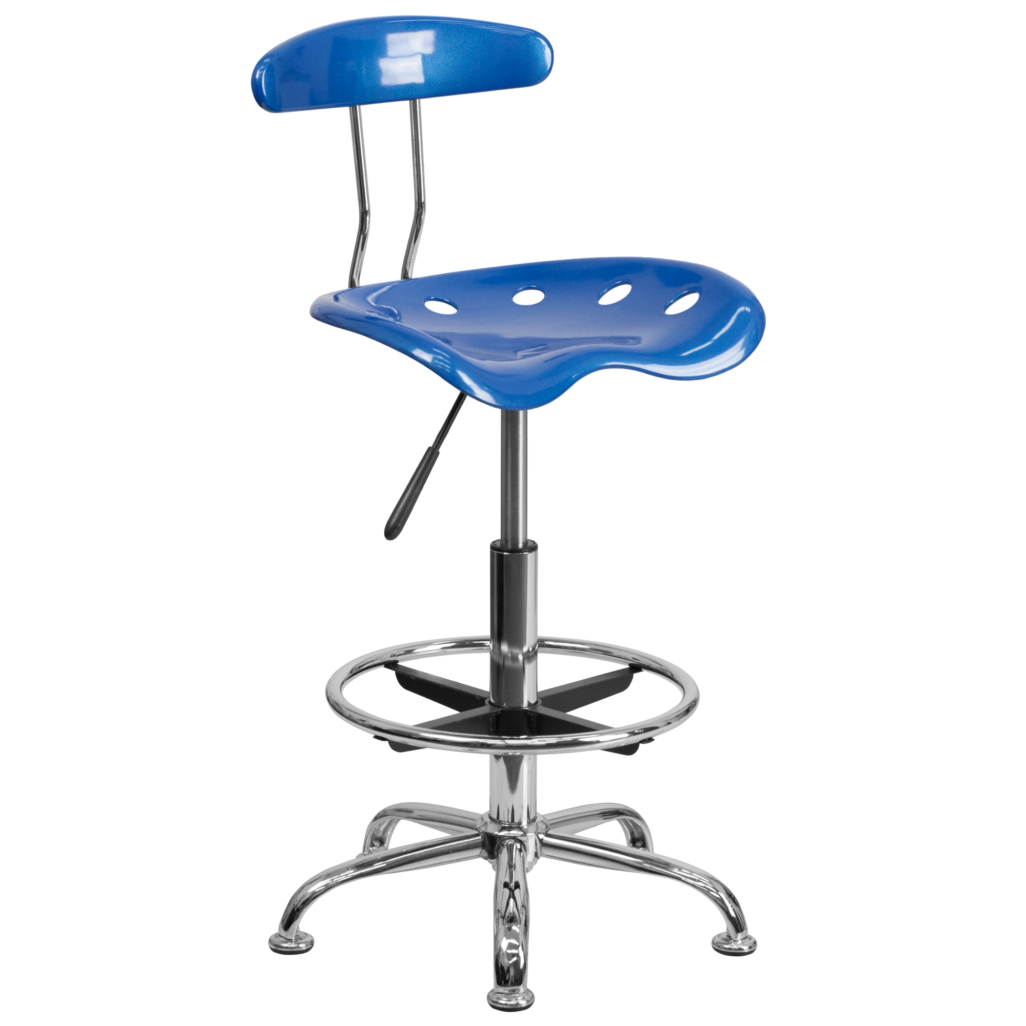 Flash Furniture, Vibrant Bright Blue and Chrome Drafting Stool, Primary Color Blue, Included (qty.) 1, Model LF215BRIBLU