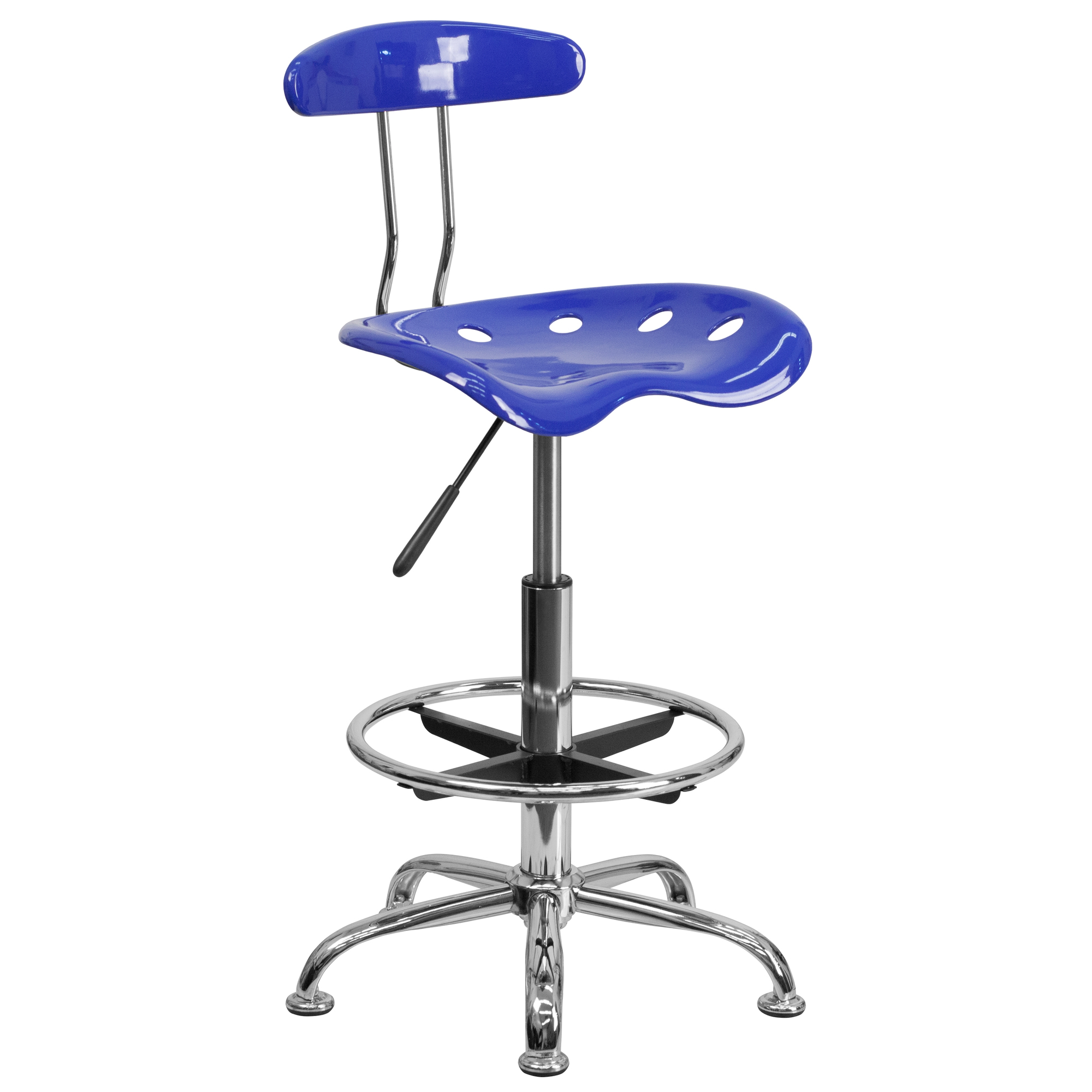 Vibrant Nautical Blue and Chrome Drafting Stool, Primary Color Blue, Included (qty.) 1, Model - Flash Furniture LF215NTCLBLUE