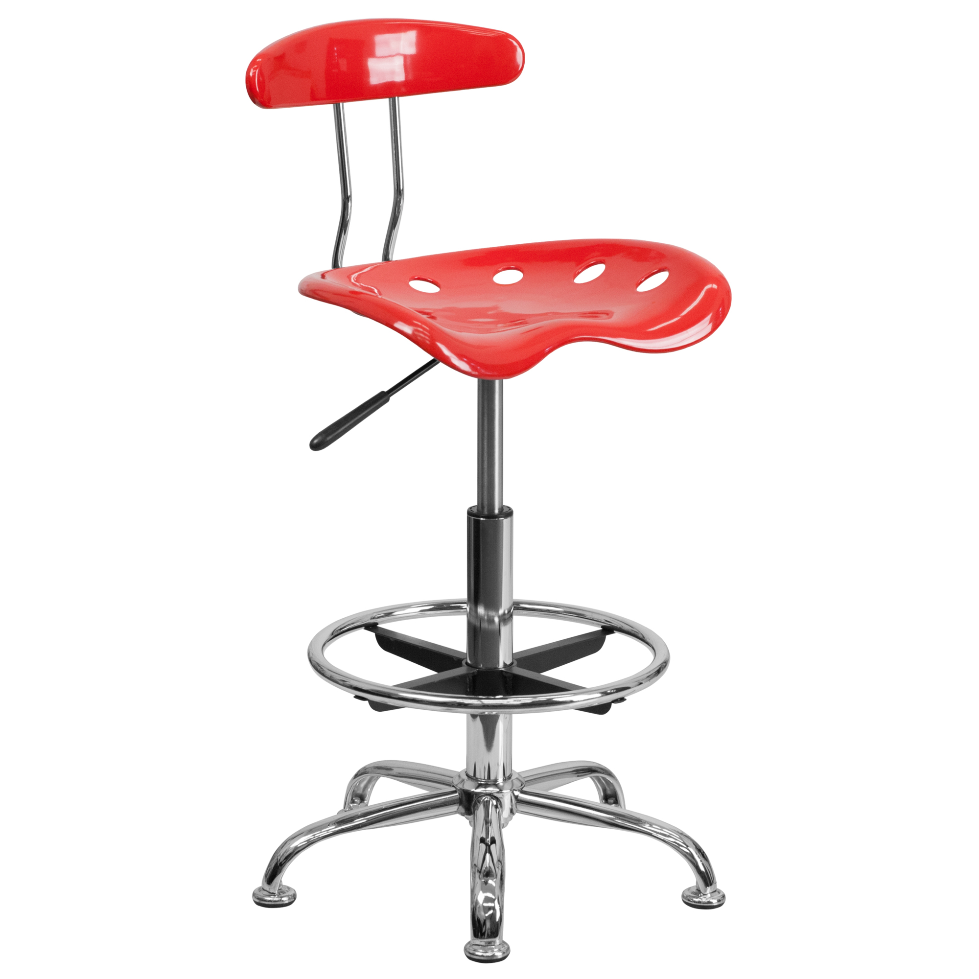 Flash Furniture, Vibrant Cherry Tomato and Chrome Drafting Stool, Primary Color Red, Included (qty.) 1, Model LF215CHYTOMATO