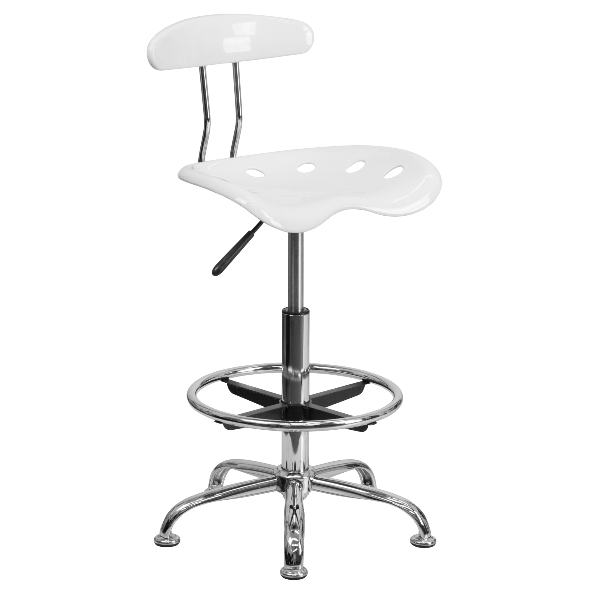 Flash Furniture, Vibrant White and Chrome Drafting Stool, Primary Color White, Included (qty.) 1, Model LF215WHITE