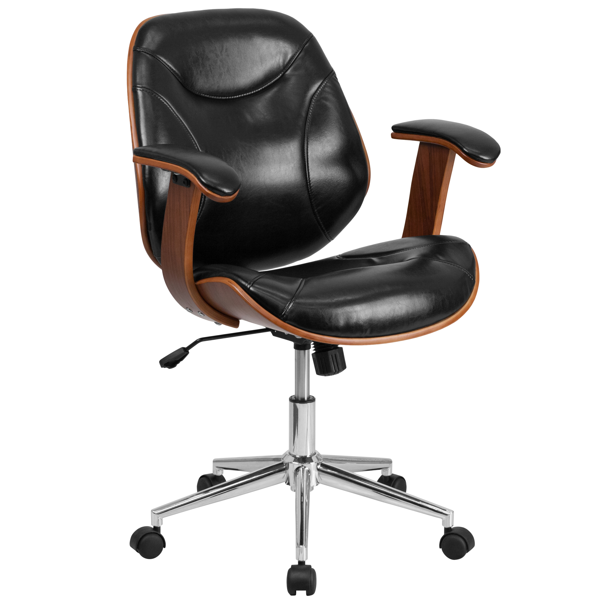 Flash Furniture, Mid-Back Black LeatherSoft Wood Office Chair, Primary Color Black, Included (qty.) 1, Model SDSDM22355BK