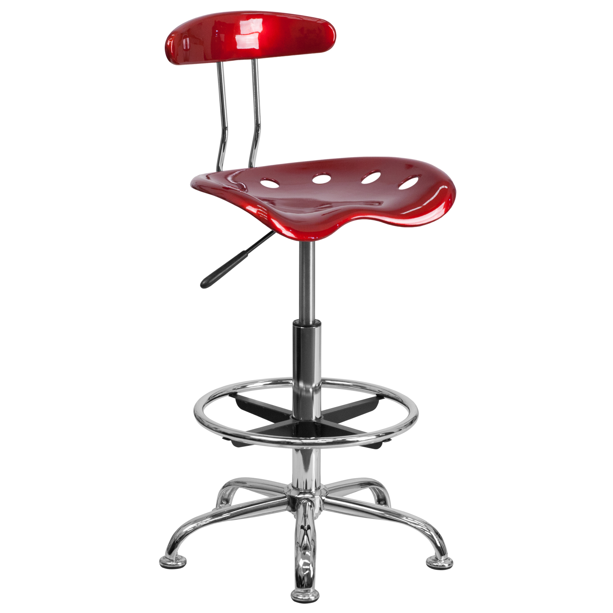 Flash Furniture, Vibrant Wine Red and Chrome Drafting Stool, Primary Color Red, Included (qty.) 1, Model LF215WNRED