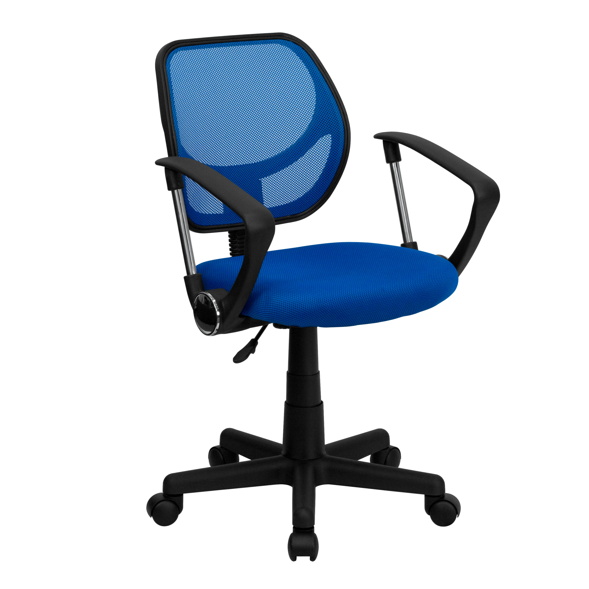 Flash Furniture, Low Back Blue Mesh Task Chair w/Curved Back Arms, Primary Color Blue, Included (qty.) 1, Model WA3074BLARM