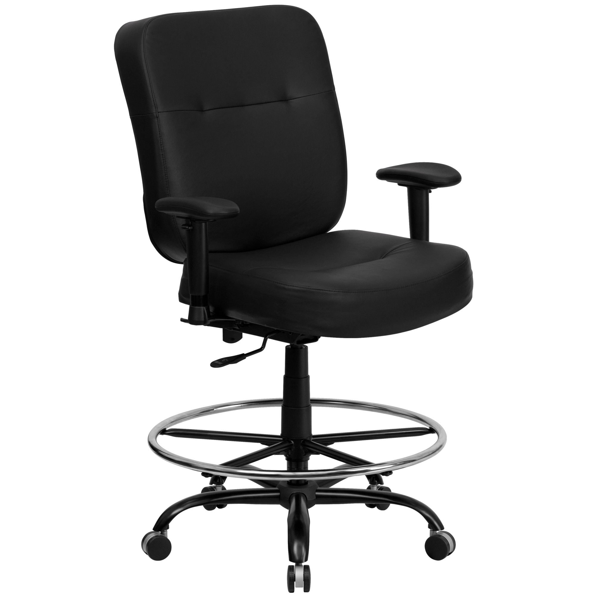 Flash Furniture, 400 lb. Rated Black LeatherSoft Drafting Chair, Primary Color Black, Included (qty.) 1, Model WL735SYGBKLEAAD