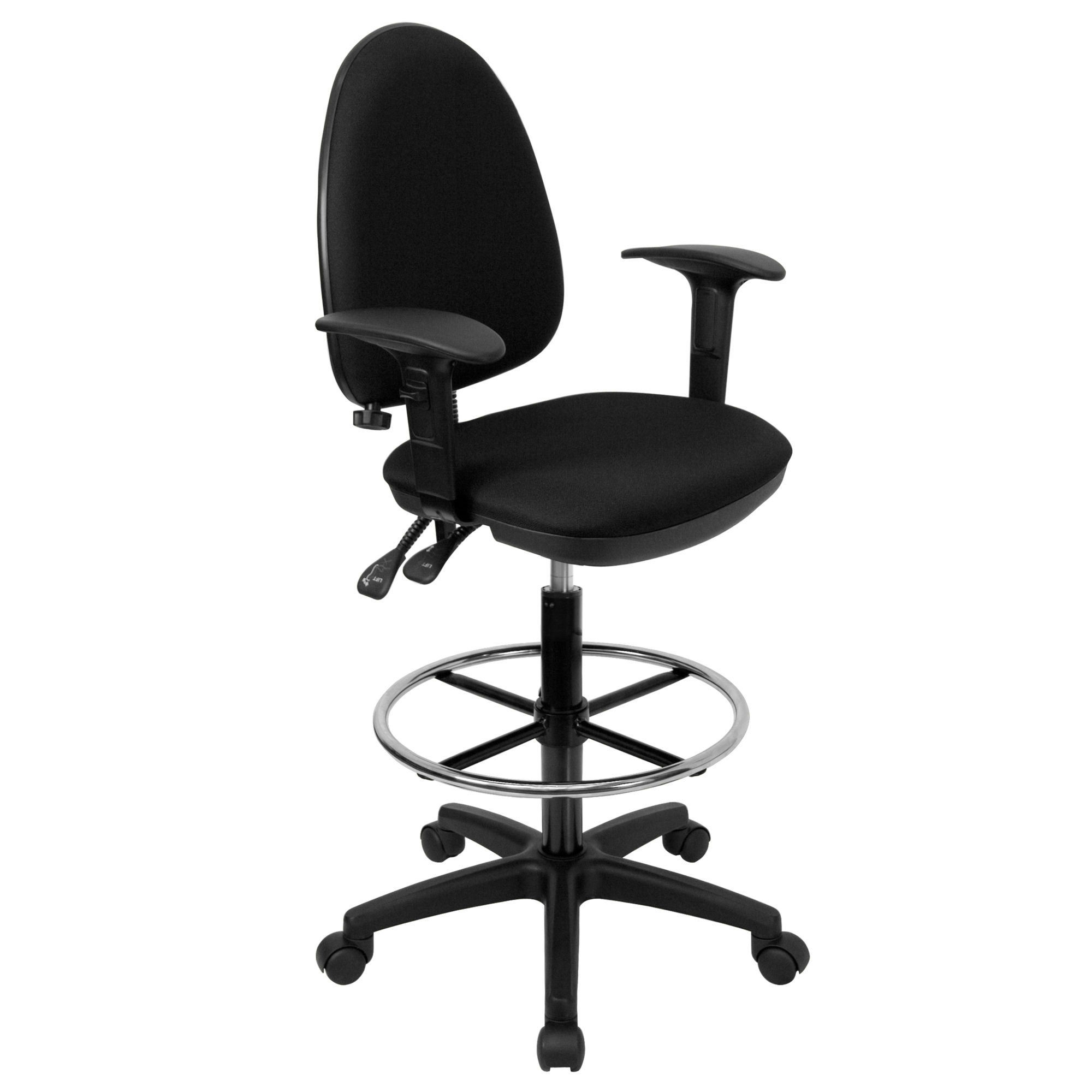 Flash Furniture, Mid-Back Black Fabric Multifunction Drafting Chair, Primary Color Black, Included (qty.) 1, Model WLA654MGBKAD