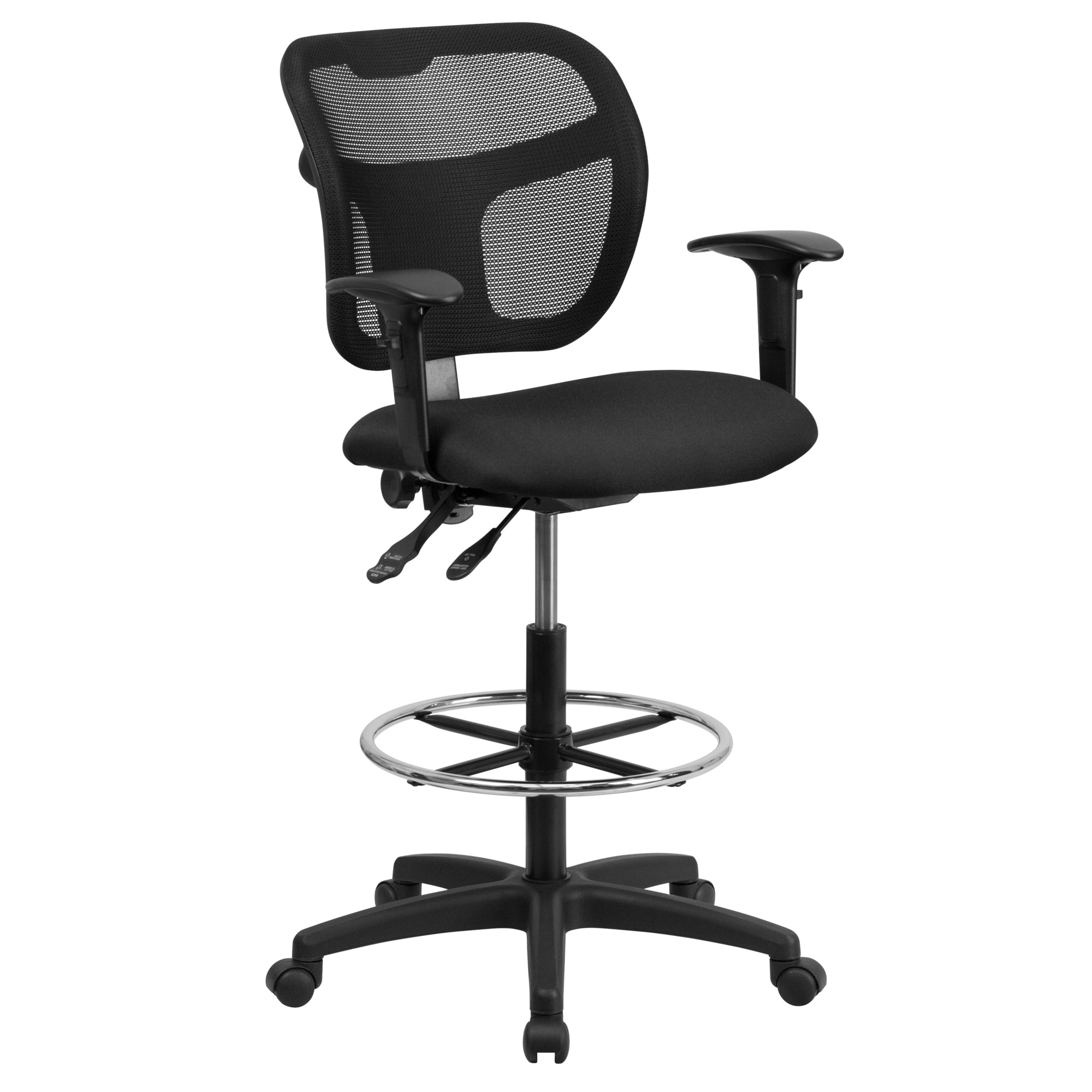 Flash Furniture, Mid-Back Black Mesh Drafting Chair with Arms, Primary Color Black, Included (qty.) 1, Model WLA7671SYGBKAD