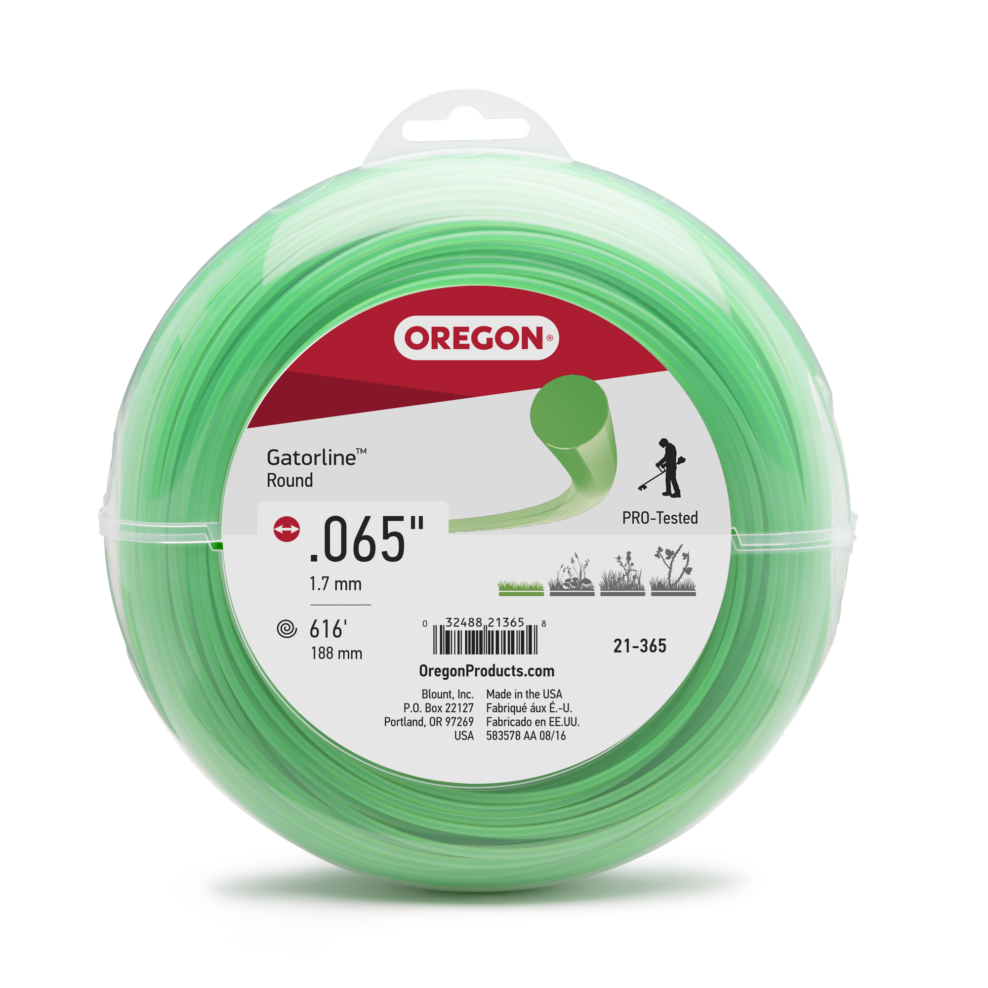 Oregon, Gatorline Trimmer Line, Line Diameter 0.065 in, Line Length 611 ft, Model 21-365