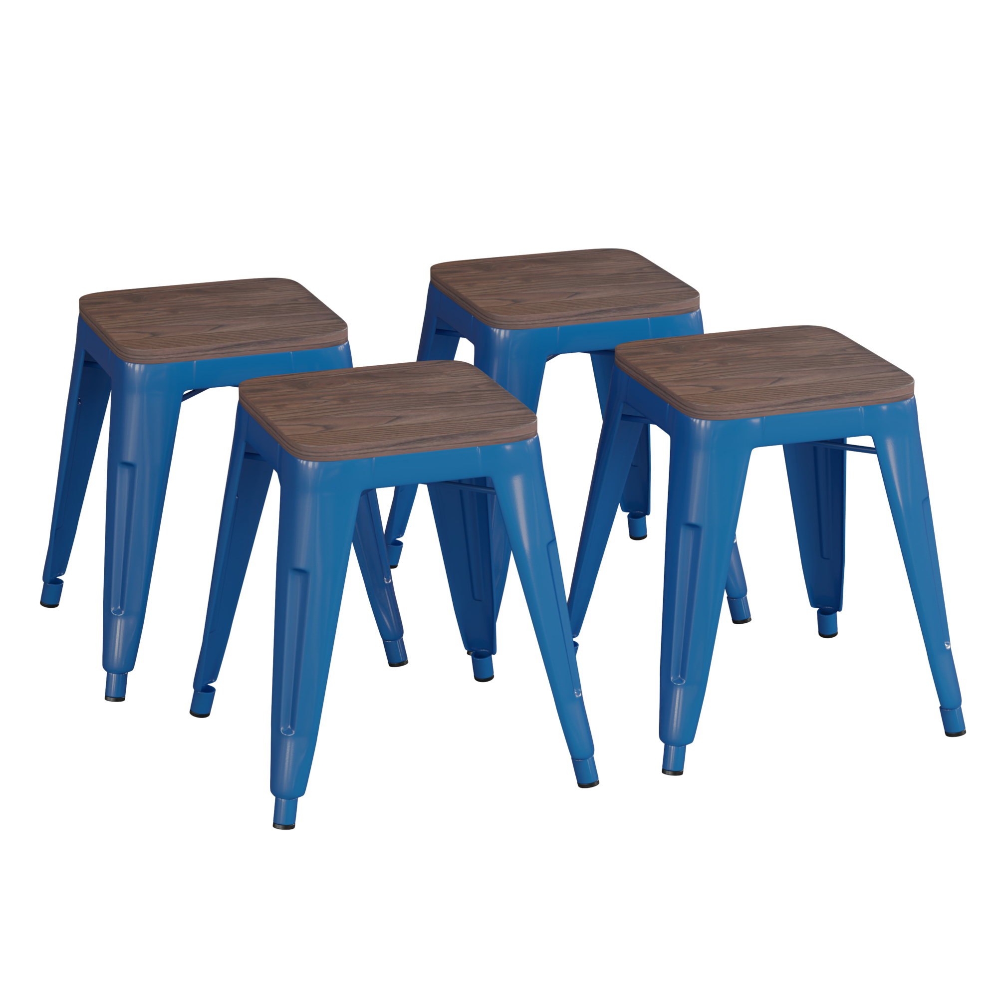 Flash Furniture, 4 Pack 18Inch Royal Blue Metal Stool with Wood Seat, Primary Color Blue, Included (qty.) 4, Model ETBT350318BLWD