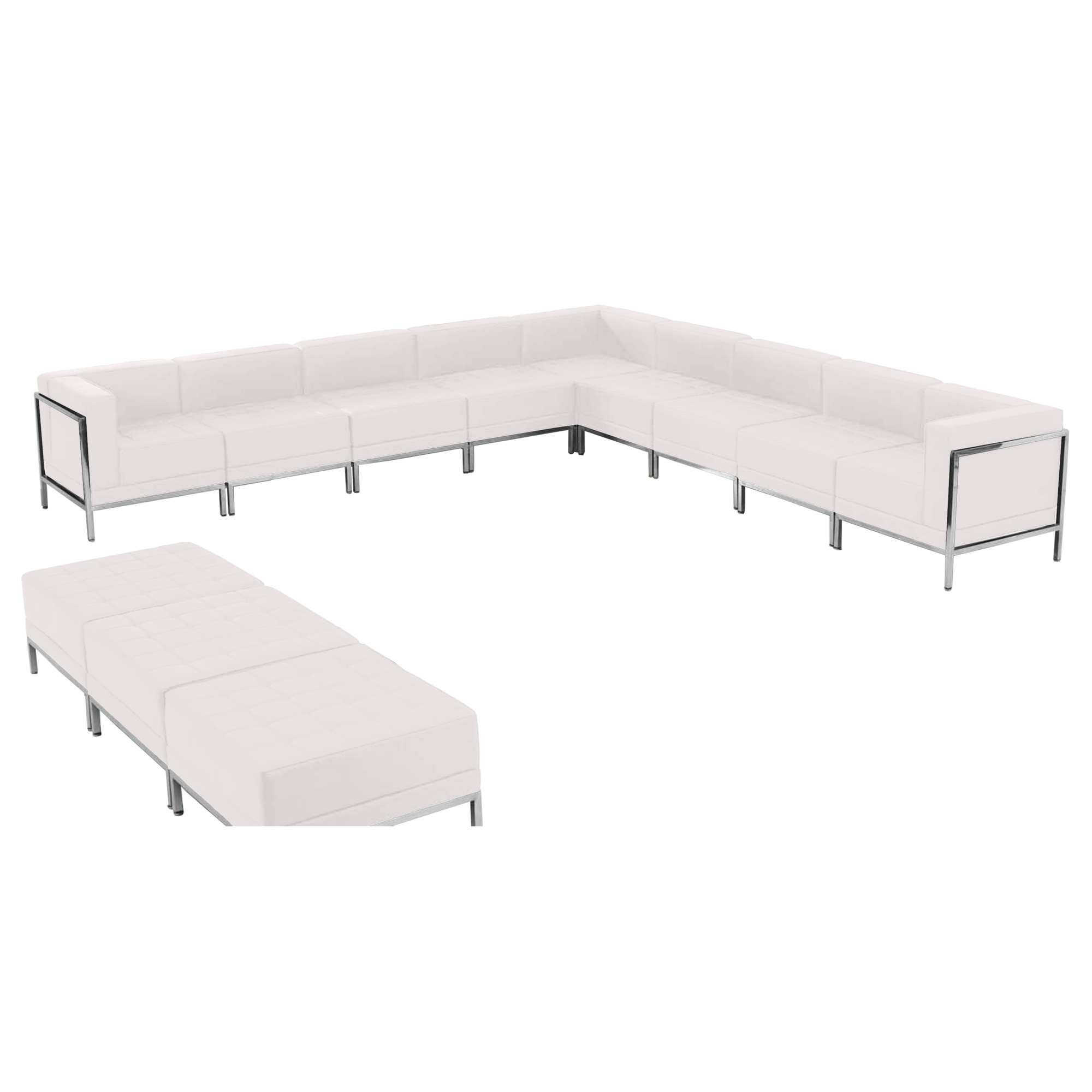 Flash Furniture, 12 Piece White LeatherSoft Sectional Ottoman Set, Primary Color White, Included (qty.) 12, Model ZBIMAGSET18WH