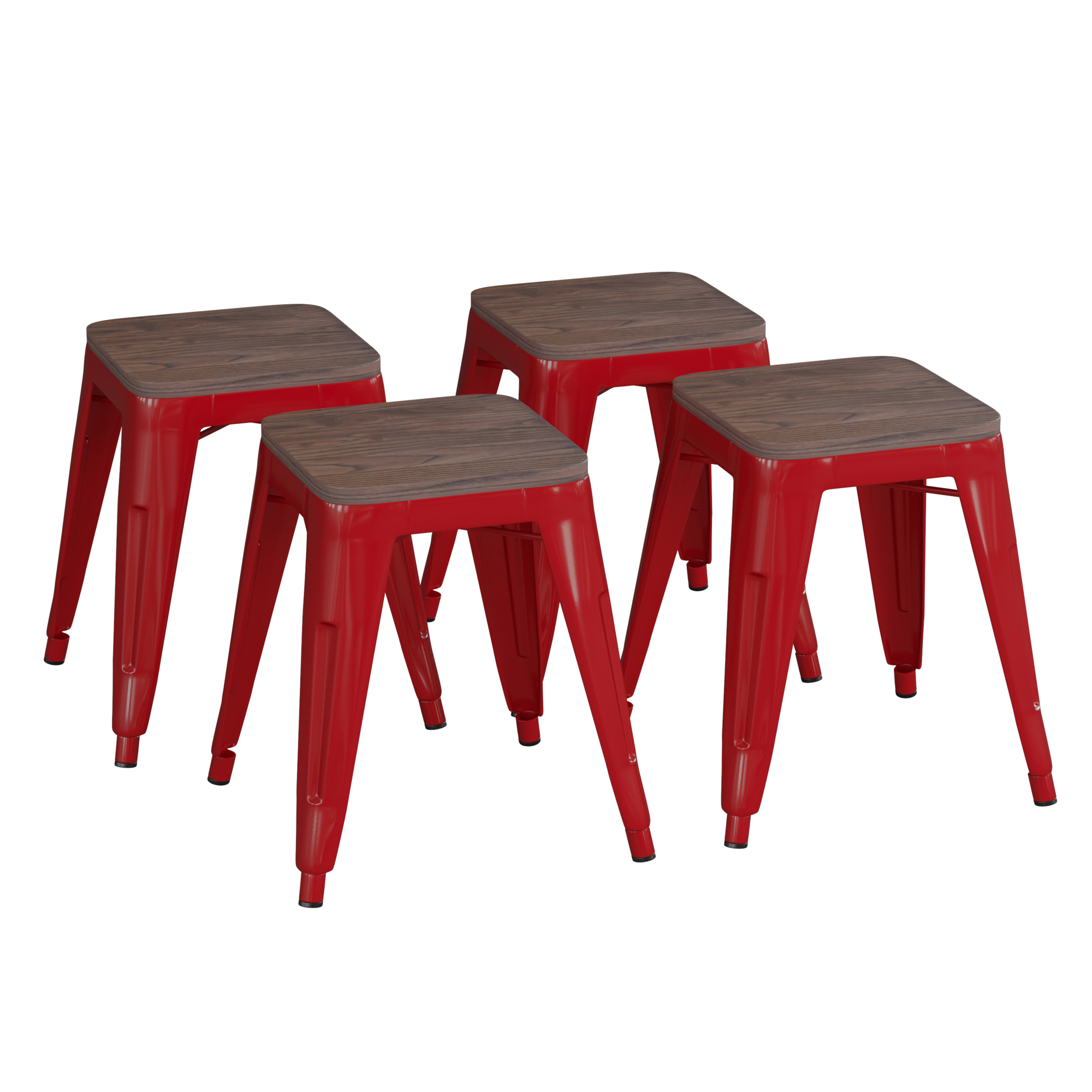 Flash Furniture, 4 Pack 18Inch Red Metal Stool with Wood Seat, Primary Color Red, Included (qty.) 4, Model ETBT350318REDWD
