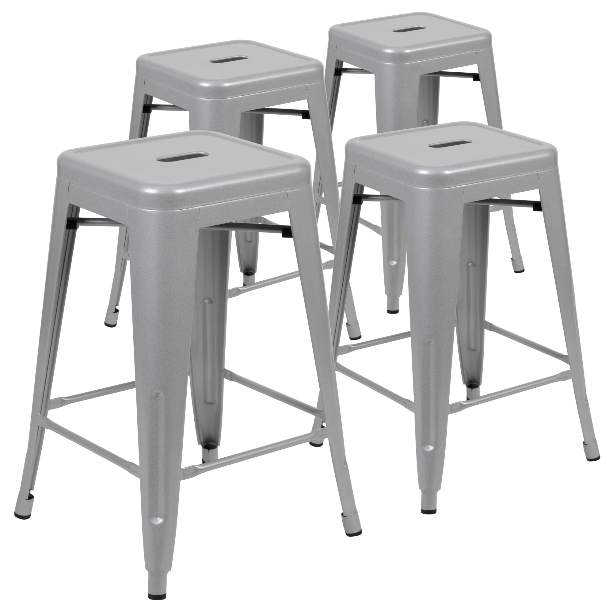 Flash Furniture, 4 Pack 24Inch High Metal Indoor Counter Stool, Silver, Primary Color Gray, Included (qty.) 4, Model 4ET3132024SVR
