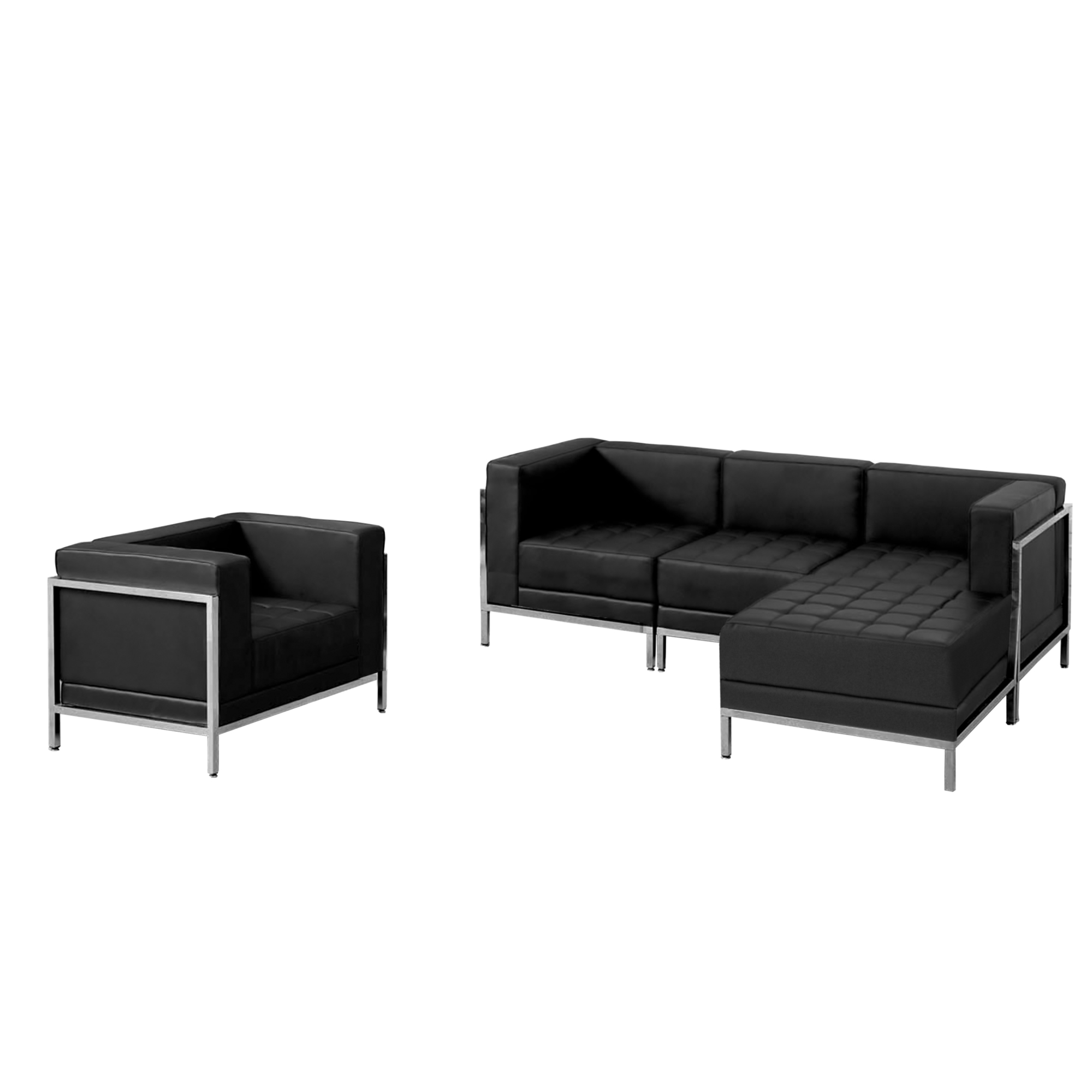 Flash Furniture, Black LeatherSoft Sectional Chair, 5 Pieces, Primary Color Black, Included (qty.) 5, Model ZBIMAGSET12