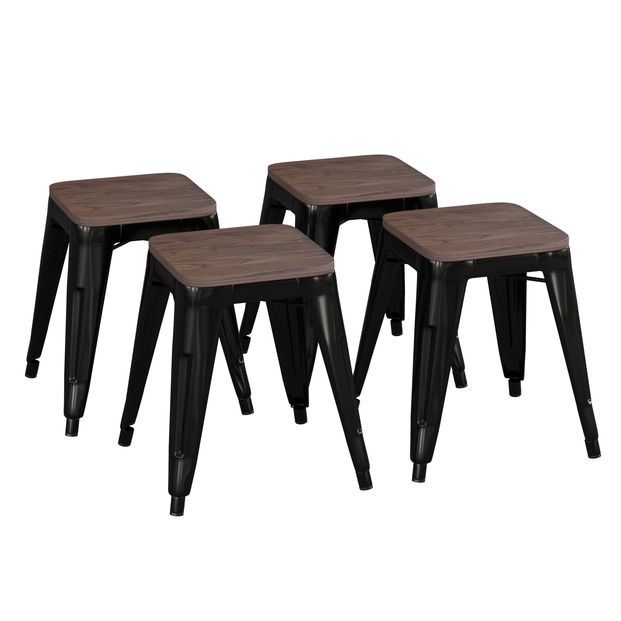 Flash Furniture, 4 Pack 18Inch Black Metal Stool with Wood Seat, Primary Color Black, Included (qty.) 4, Model ETBT350318BLKWD