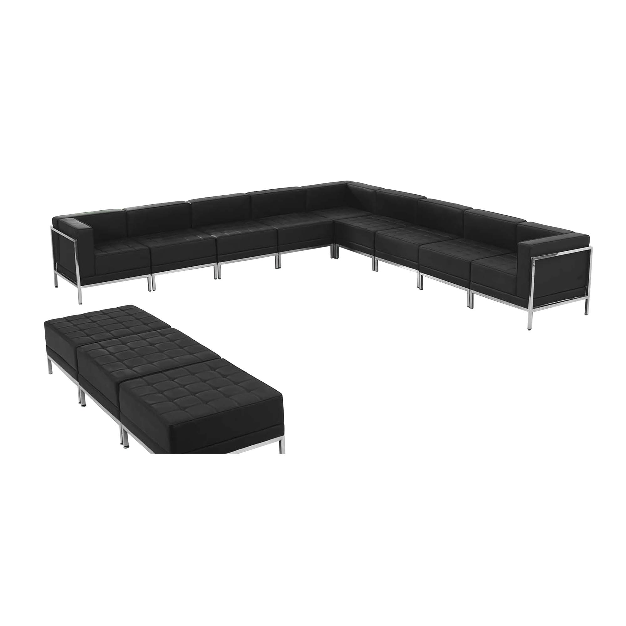 Flash Furniture, 12 Piece Black LeatherSoft Sectional Ottoman Set, Primary Color Black, Included (qty.) 12, Model ZBIMAGSET18