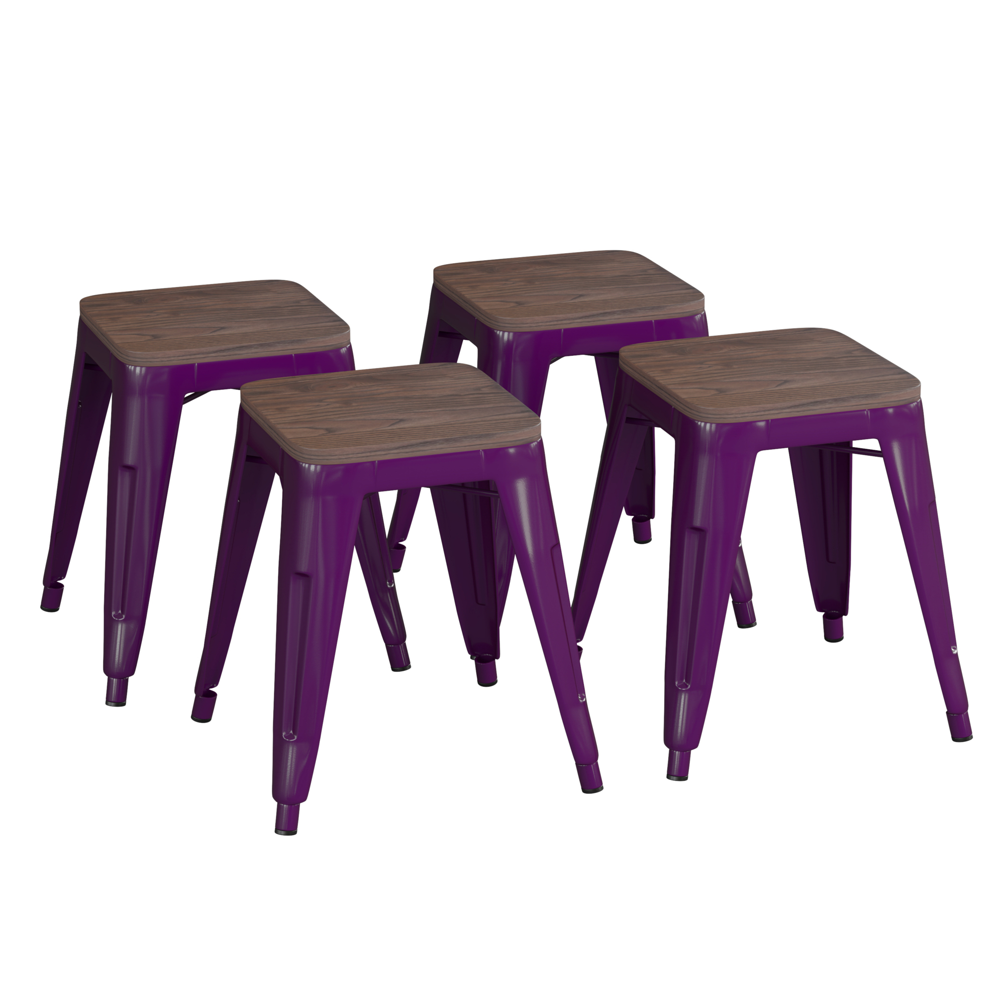 Flash Furniture, 4 Pack 18Inch Purple Metal Stool with Wood Seat, Primary Color Purple, Included (qty.) 4, Model ETBT350318PRWD