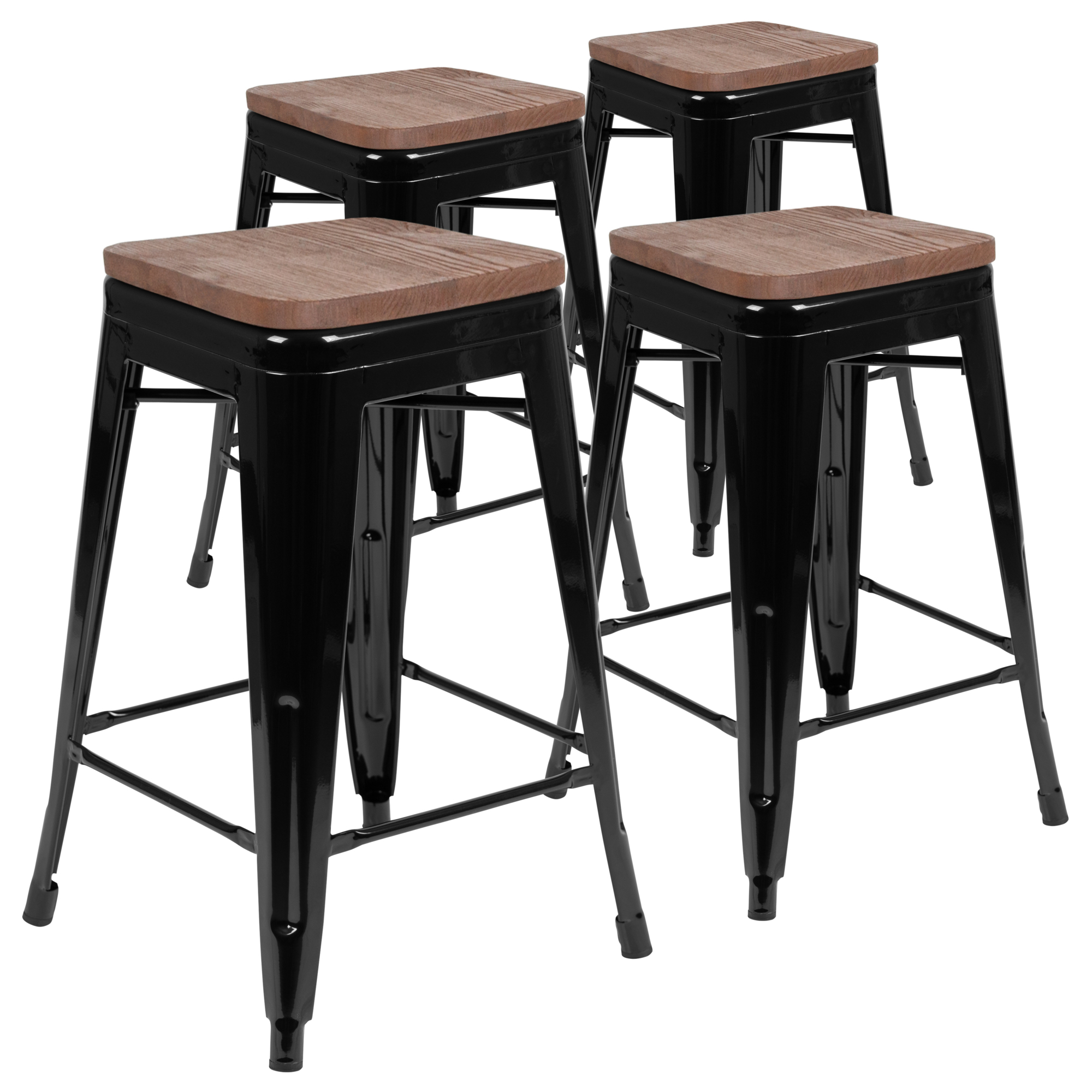 Flash Furniture, 4 Pack 24Inch High Metal Indoor Counter Stool, Black, Primary Color Black, Included (qty.) 4, Model 4ET31320W24BKR