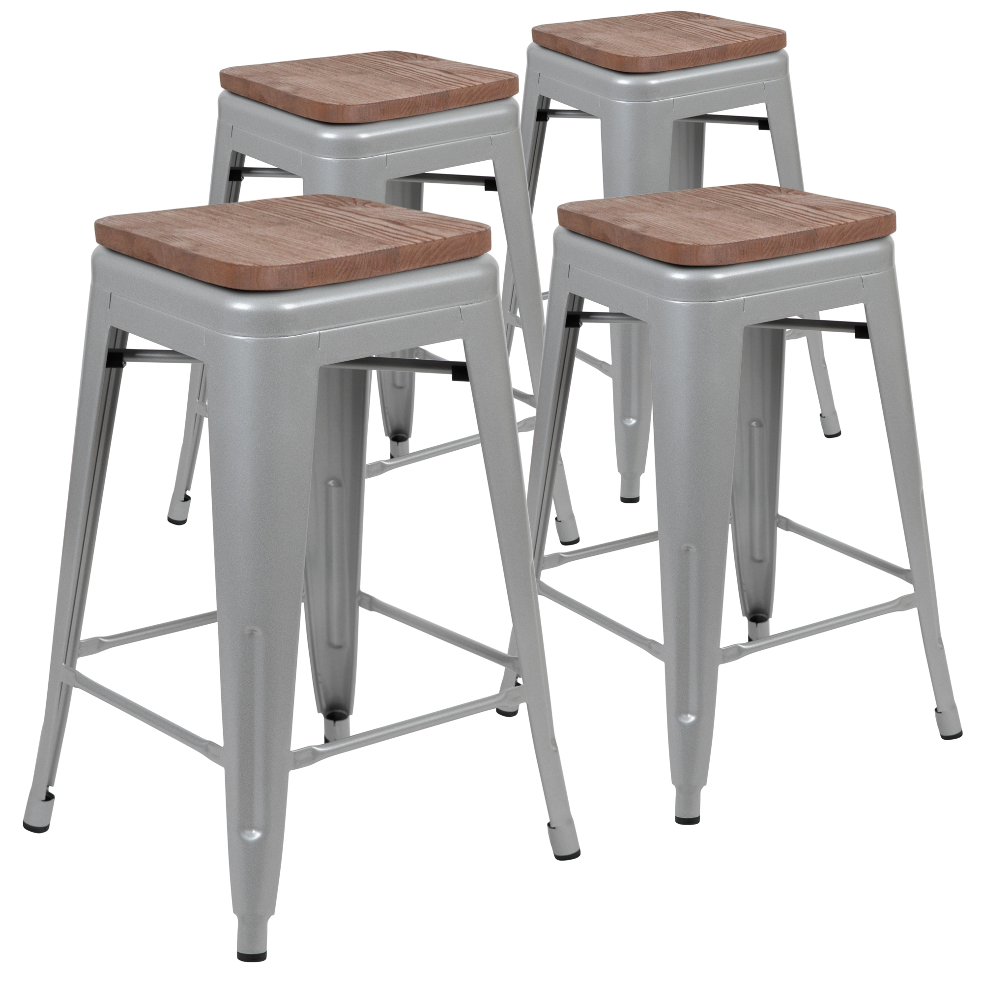 Flash Furniture, 4 Pack 24Inch High Metal Indoor Counter Stool, Silver, Primary Color Gray, Included (qty.) 4, Model 4ET31320W24SVR