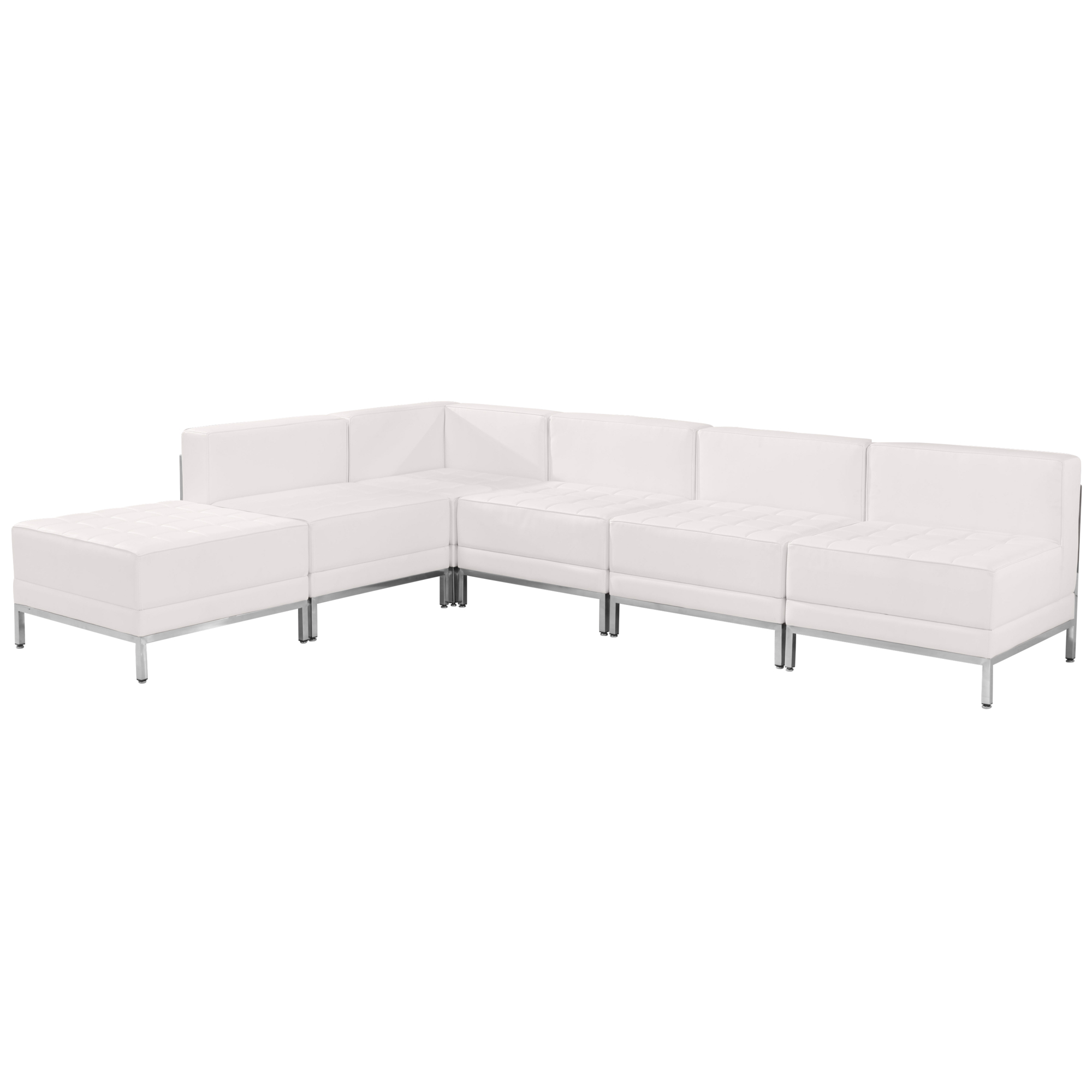 Flash Furniture, 6 PC White LeatherSoft Sectional Configuration, Primary Color White, Included (qty.) 6, Model ZBIMAGSECSET10W