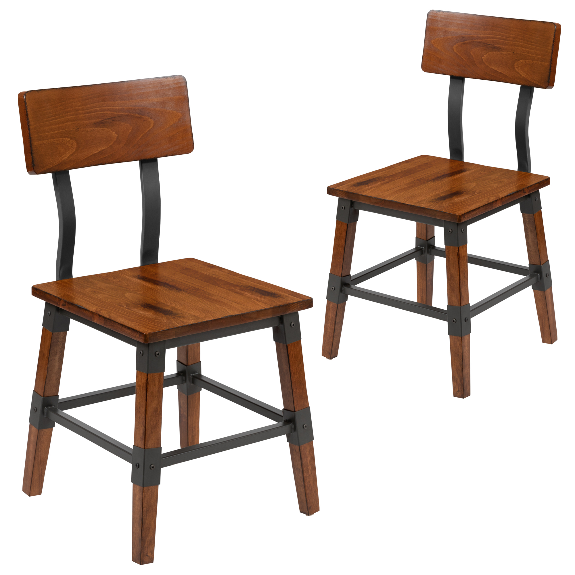 Flash Furniture, 2 PK Rustic Walnut Industrial Wood Dining Chair, Primary Color Brown, Included (qty.) 2, Model 2XUDGW0236