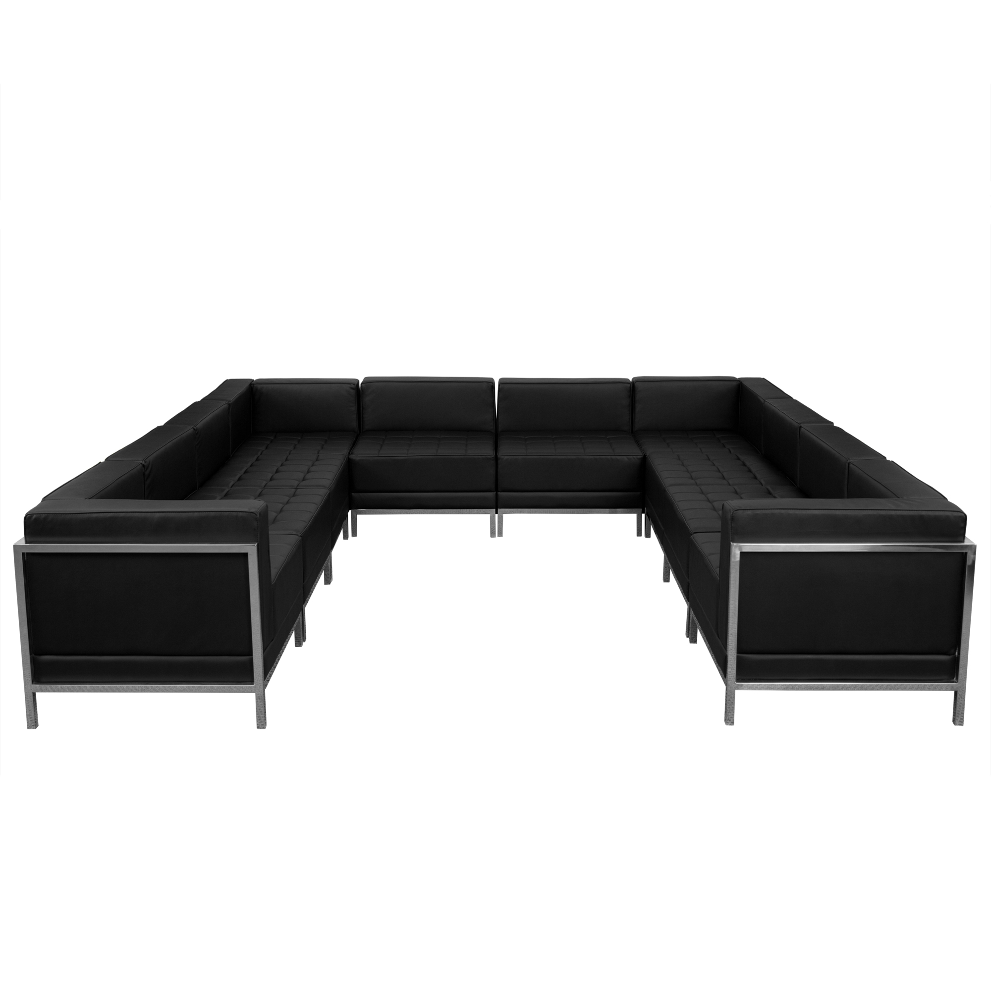 Flash Furniture, 10 PC Black LeatherSoft Modular U-Shape Sectional, Primary Color Black, Included (qty.) 10, Model ZBIMAGUSECTSET1