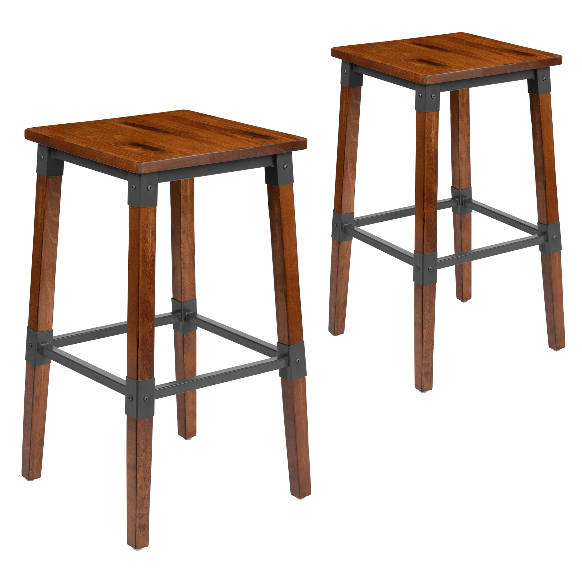 Flash Furniture, 2 PK Rustic Walnut Backless Wood Dining Barstool, Included (qty.) 2 Model 2XUDGW0247B