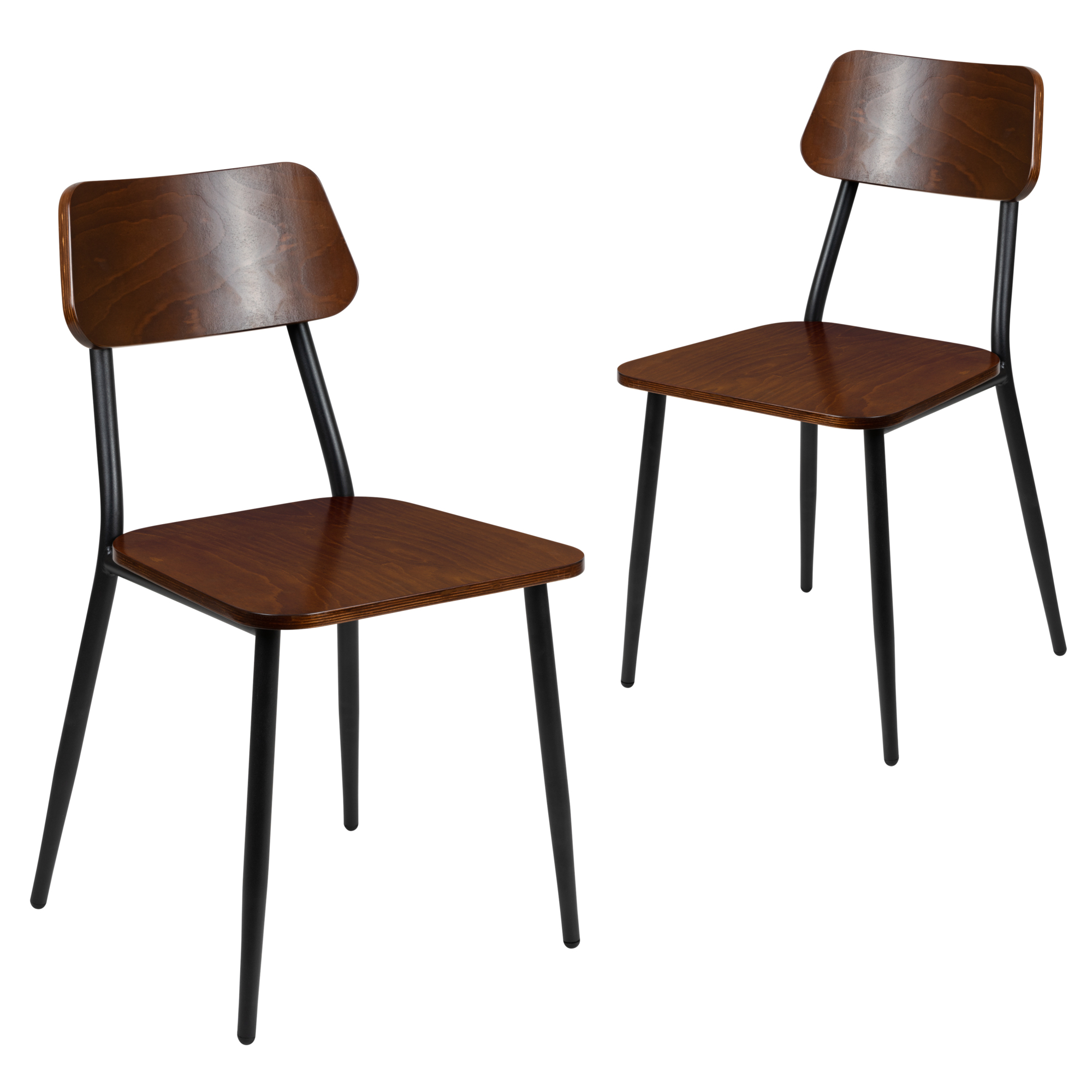 Flash Furniture, 2 PK Industrial Chair with Steel Frame - Wood Seat, Primary Color Brown, Included (qty.) 2, Model 2XUDG60725