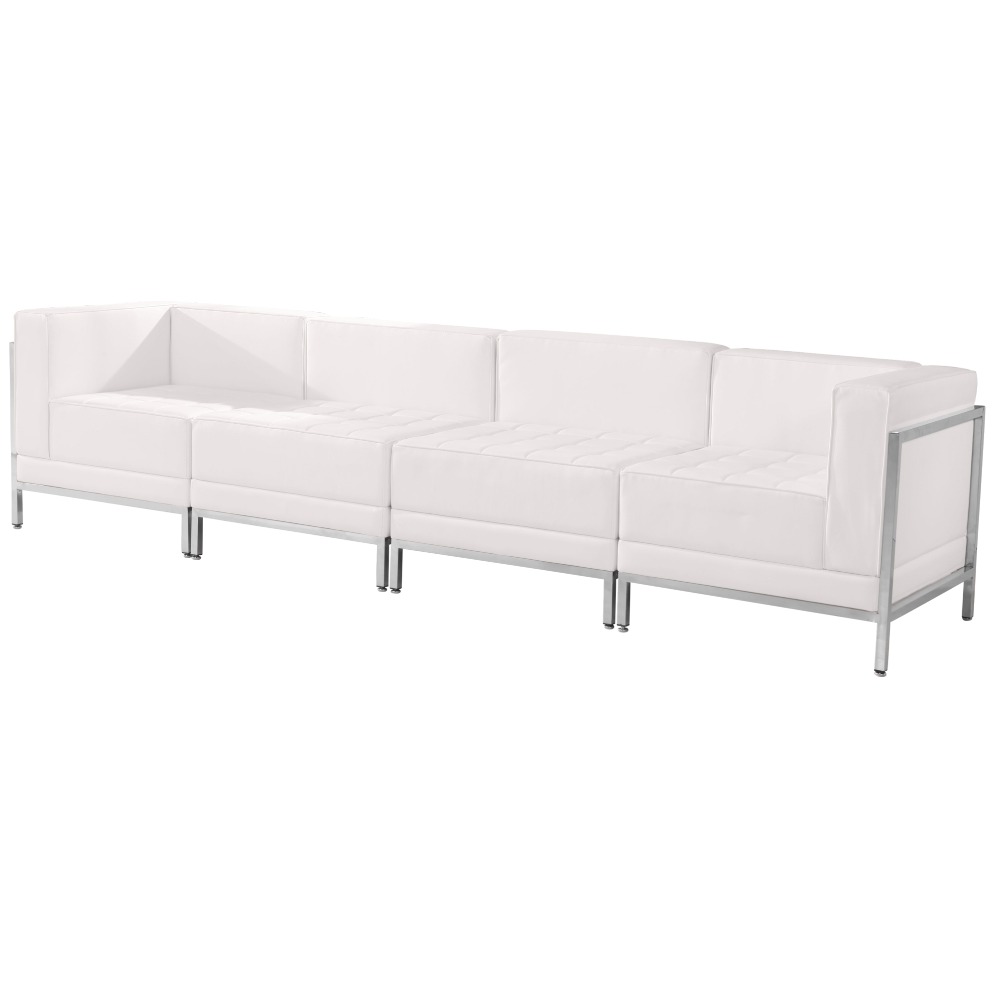 Flash Furniture, White LeatherSoft 4 Piece Modular Lounge Set, Primary Color White, Included (qty.) 4, Model ZBIMAGSET8WH
