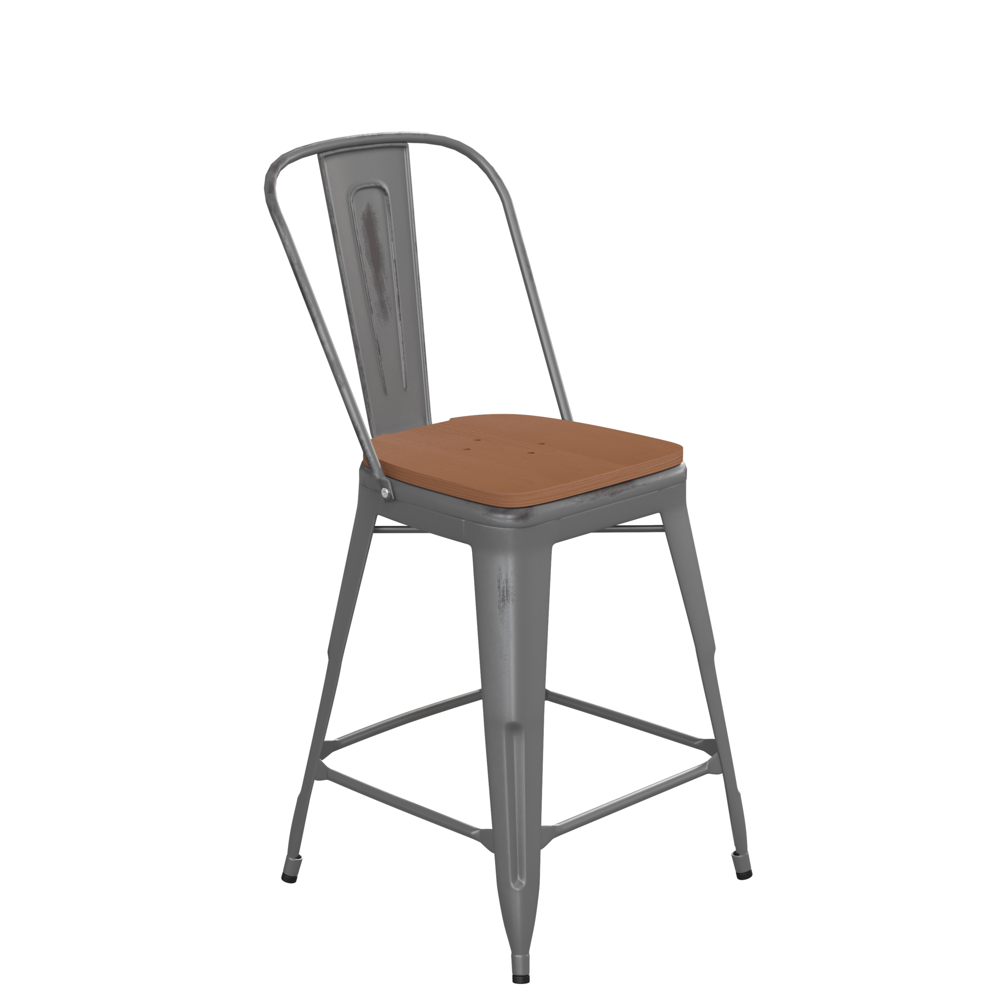 Flash Furniture, Clear Coat Metal Counter Stool Teak Poly Seat, Primary Color Gray, Included (qty.) 1, Model XUDGTP01B24PL1T