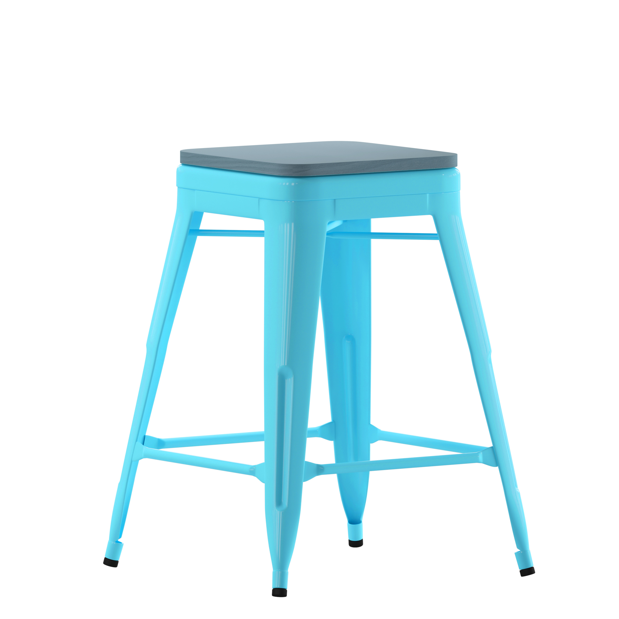 Flash Furniture, 4PK 24Inch Teal Metal Counter Stool-Teal Poly Seat, Primary Color Blue, Included (qty.) 4, Model 4ET32024TLRPL2C