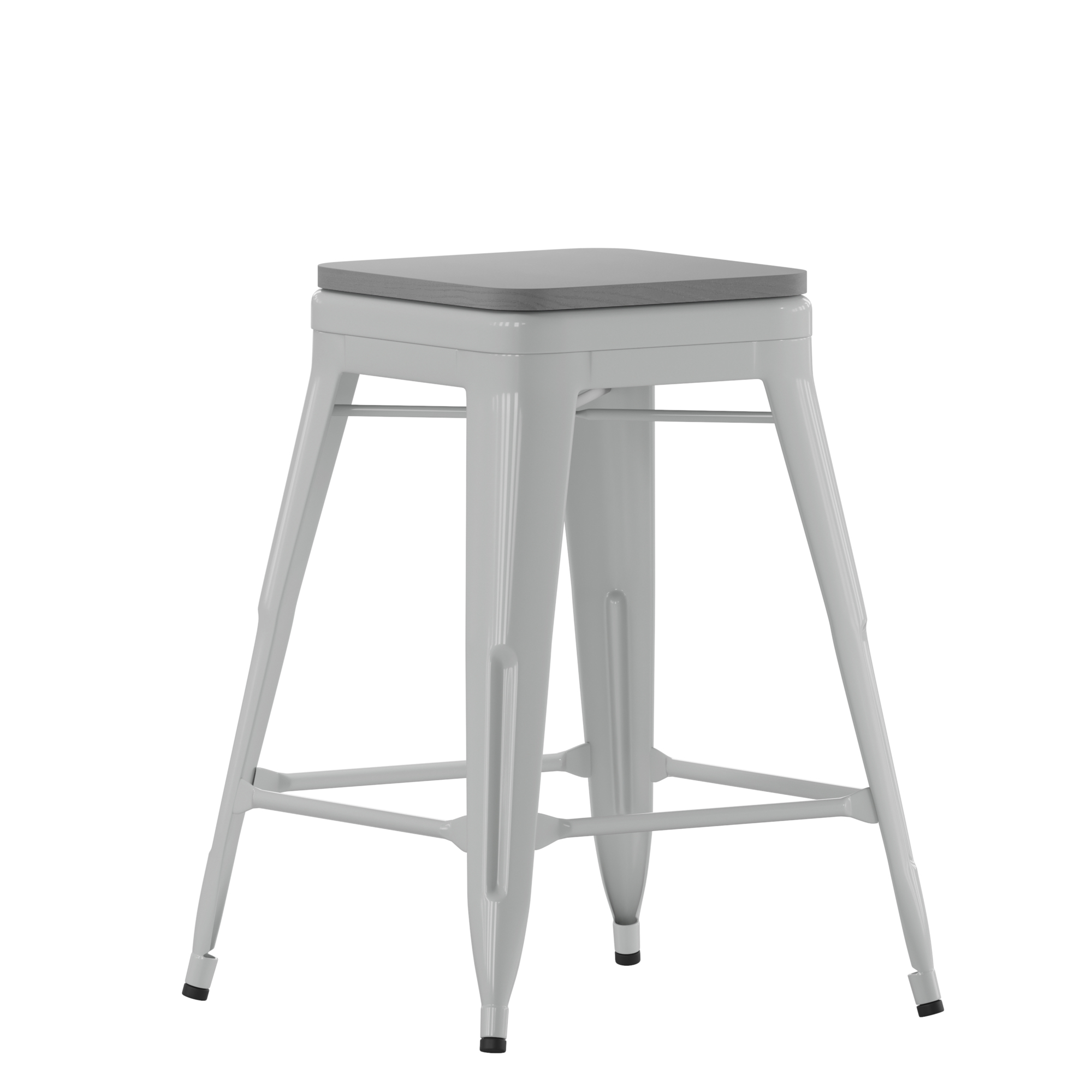 Flash Furniture, 4PK 24Inch Silver Metal Counter Stool-Gray Poly Seat, Primary Color Gray, Included (qty.) 4, Model 4ET32024SVRPL2G